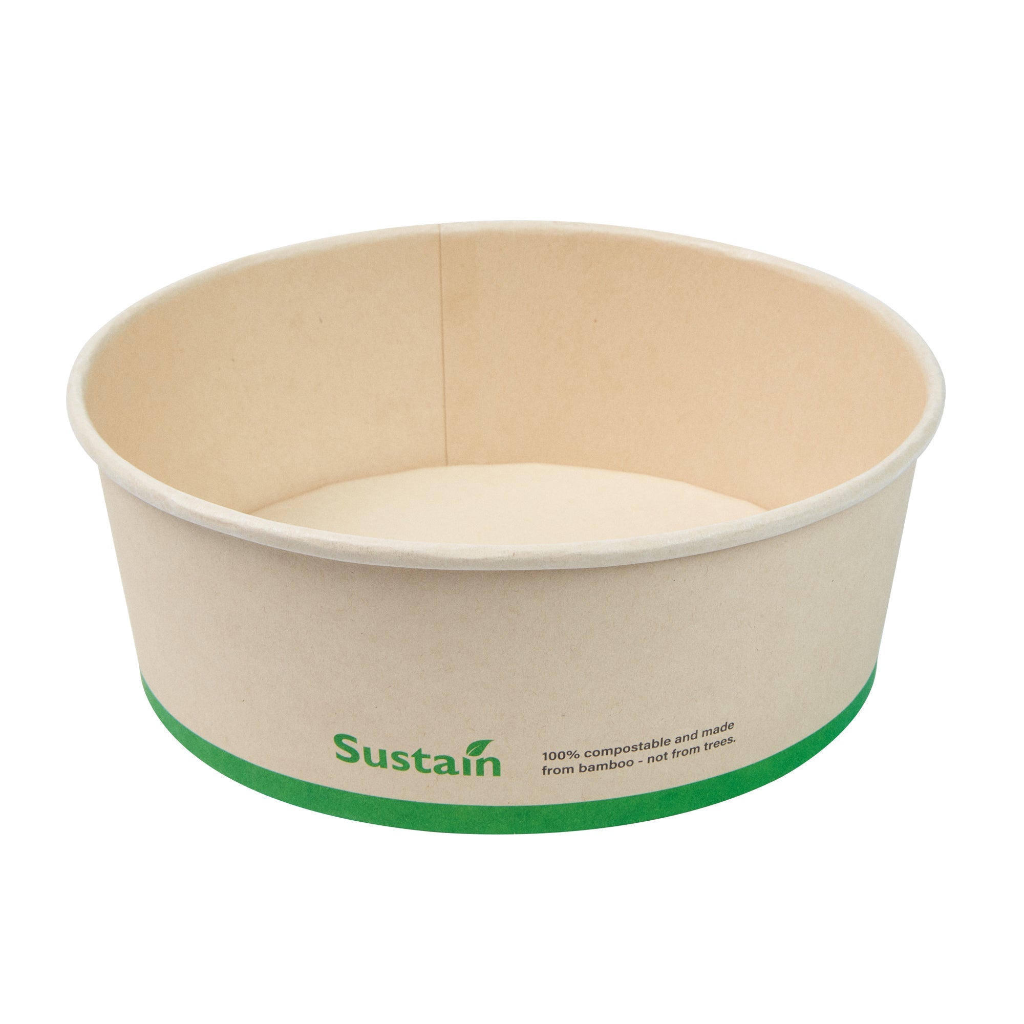 Sustain 44 oz Round Bamboo Paper Salad Container - with PLA Lining, Compostable - 7 1/4" x 7 1/4" x 2 1/2" - 200 count box