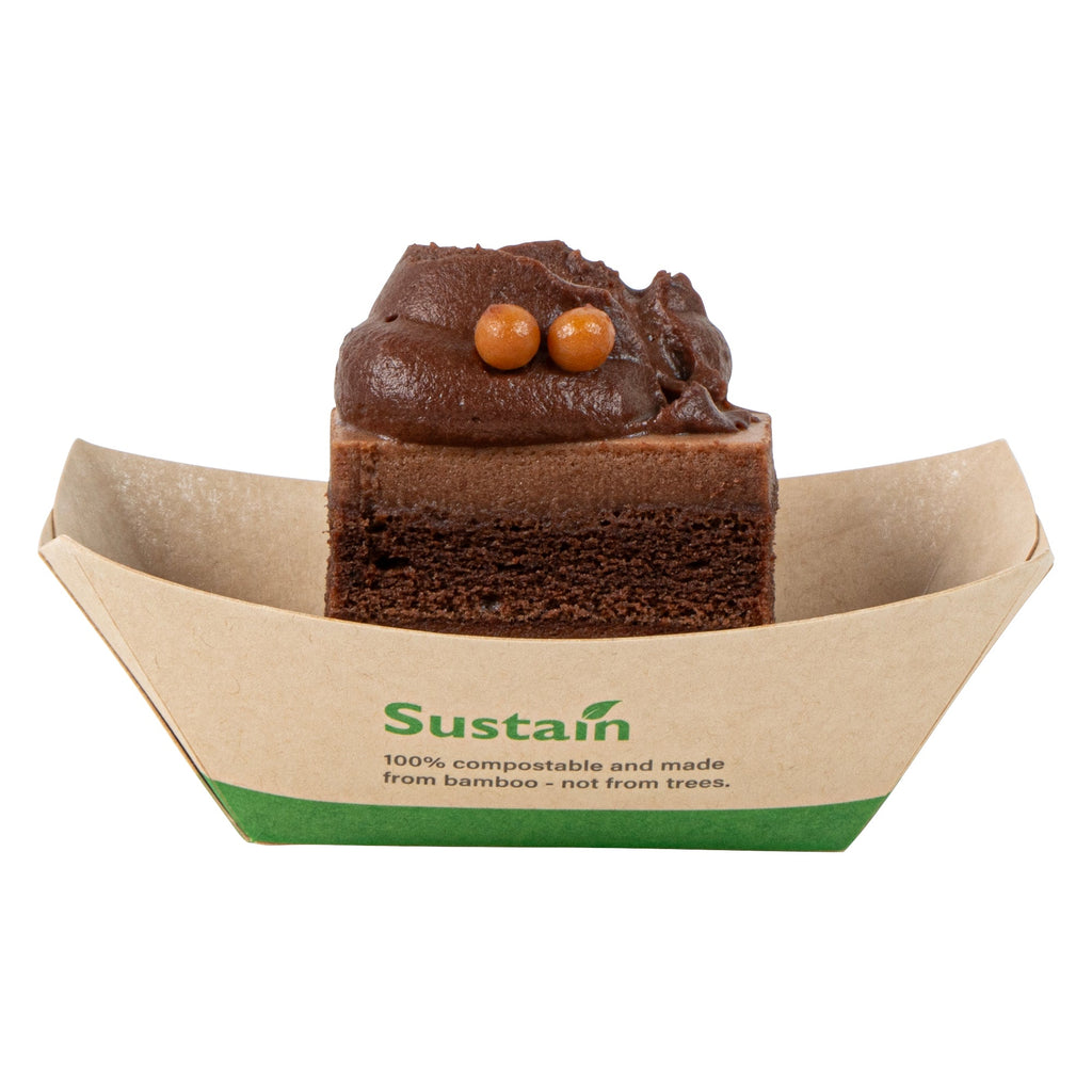 Sustain 2 oz Bamboo Paper Food Tray / Boat - with PLA Lining, Compostable - 2" x 3/4" x 1 1/4" - 400 count box