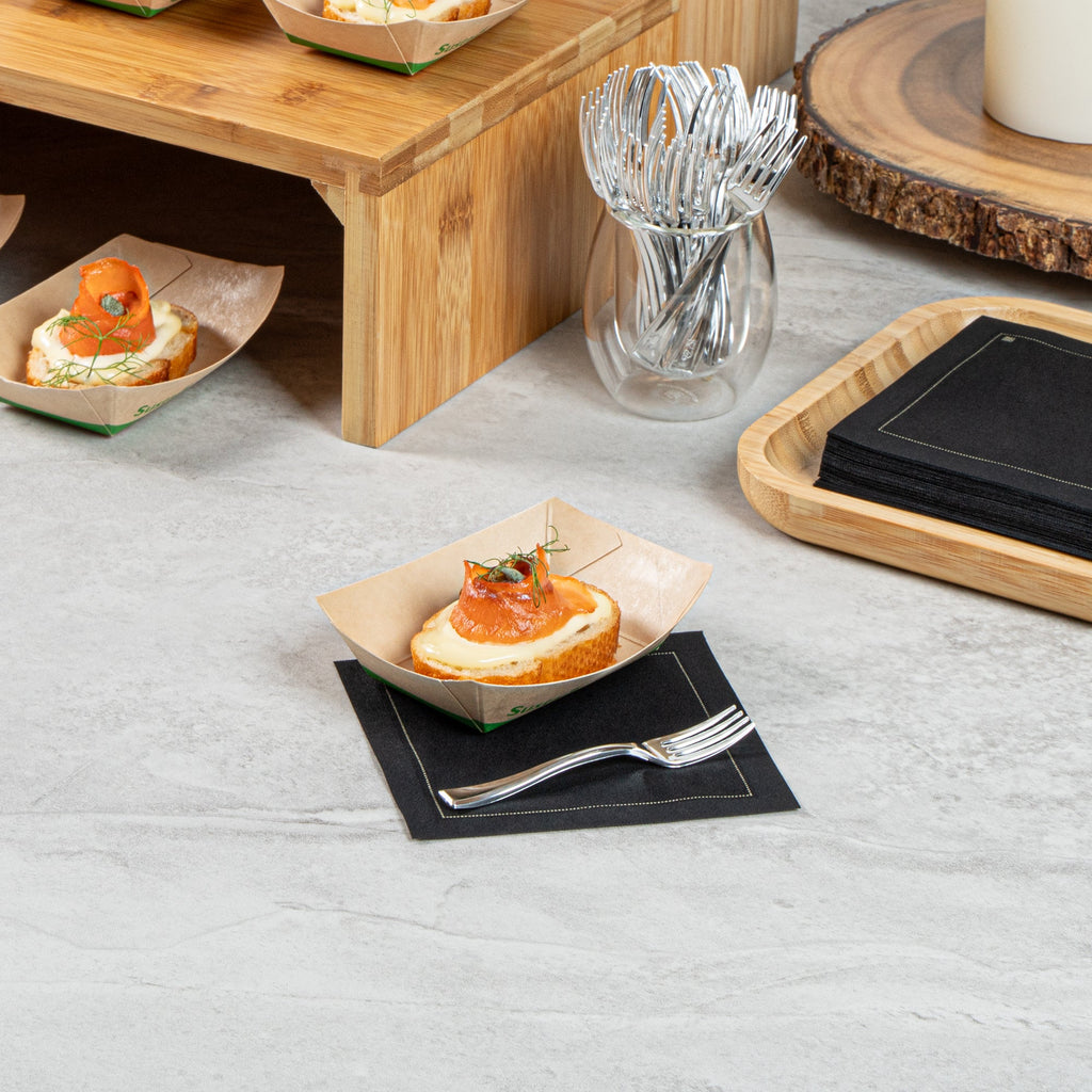 Sustain 4 oz Bamboo Paper # 25 Food Tray / Boat - with PLA Lining, Compostable - 3" x 2" x 1" - 50 count box