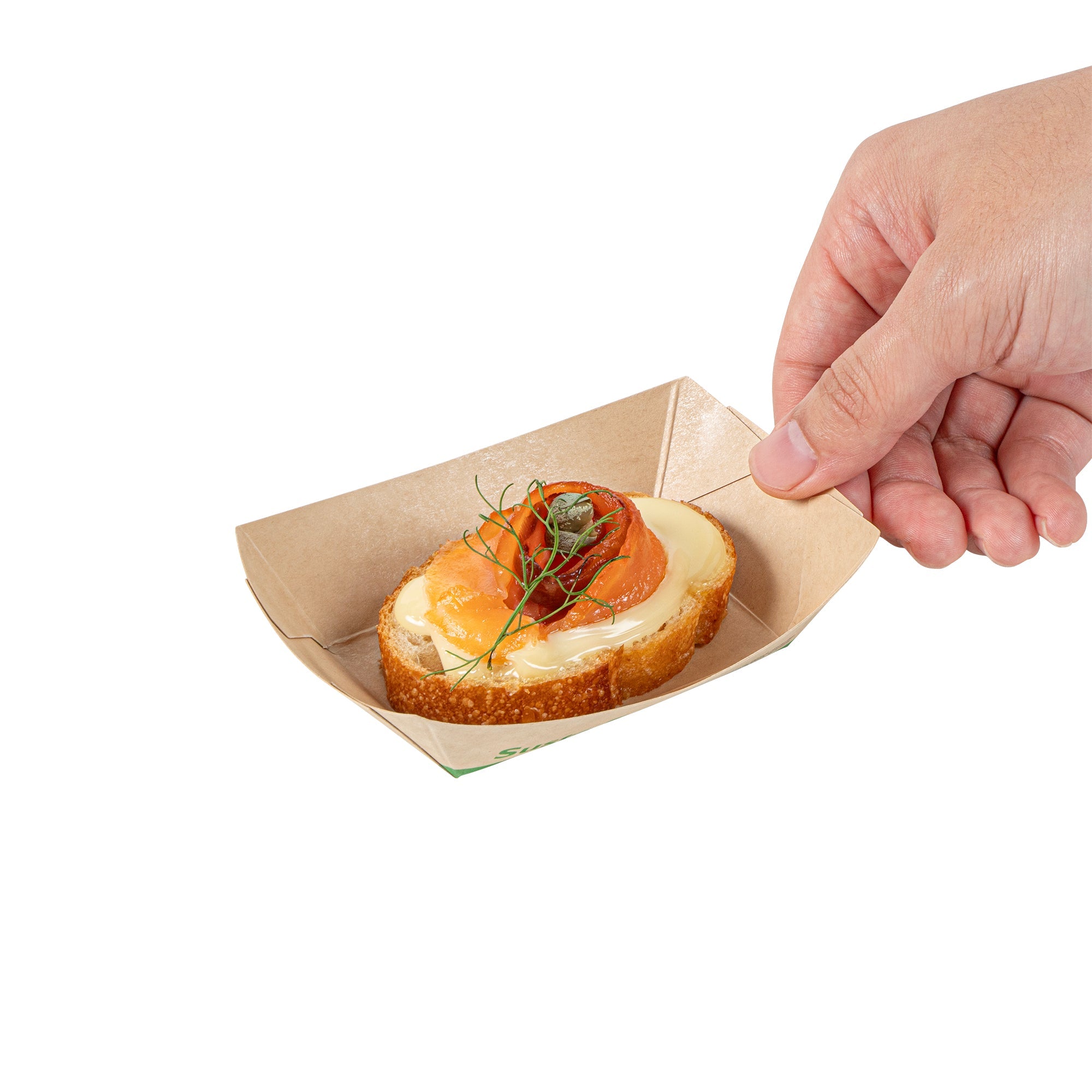 Sustain 4 oz Bamboo Paper # 25 Food Tray / Boat - with PLA Lining, Compostable - 3" x 2" x 1" - 400 count box
