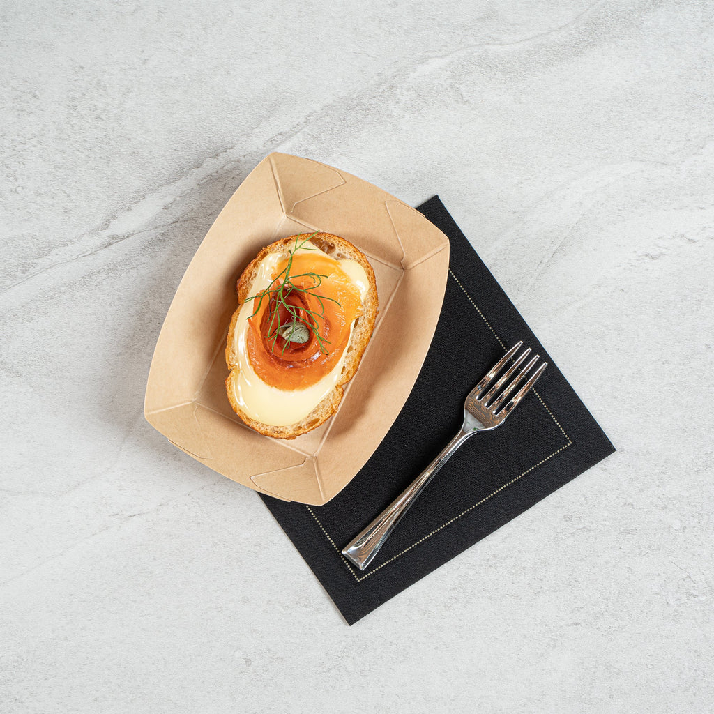 Sustain 4 oz Bamboo Paper # 25 Food Tray / Boat - with PLA Lining, Compostable - 3" x 2" x 1" - 400 count box