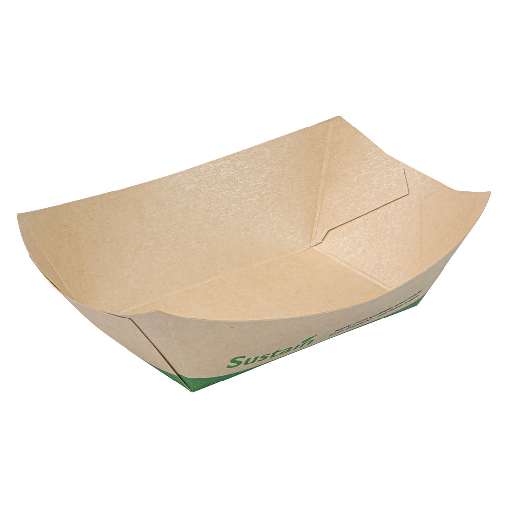 Sustain 6 oz Bamboo Paper #40 Food Tray / Boat - with PLA Lining, Compostable - 3 1/4" x 2" x 1 1/2" - 400 count box