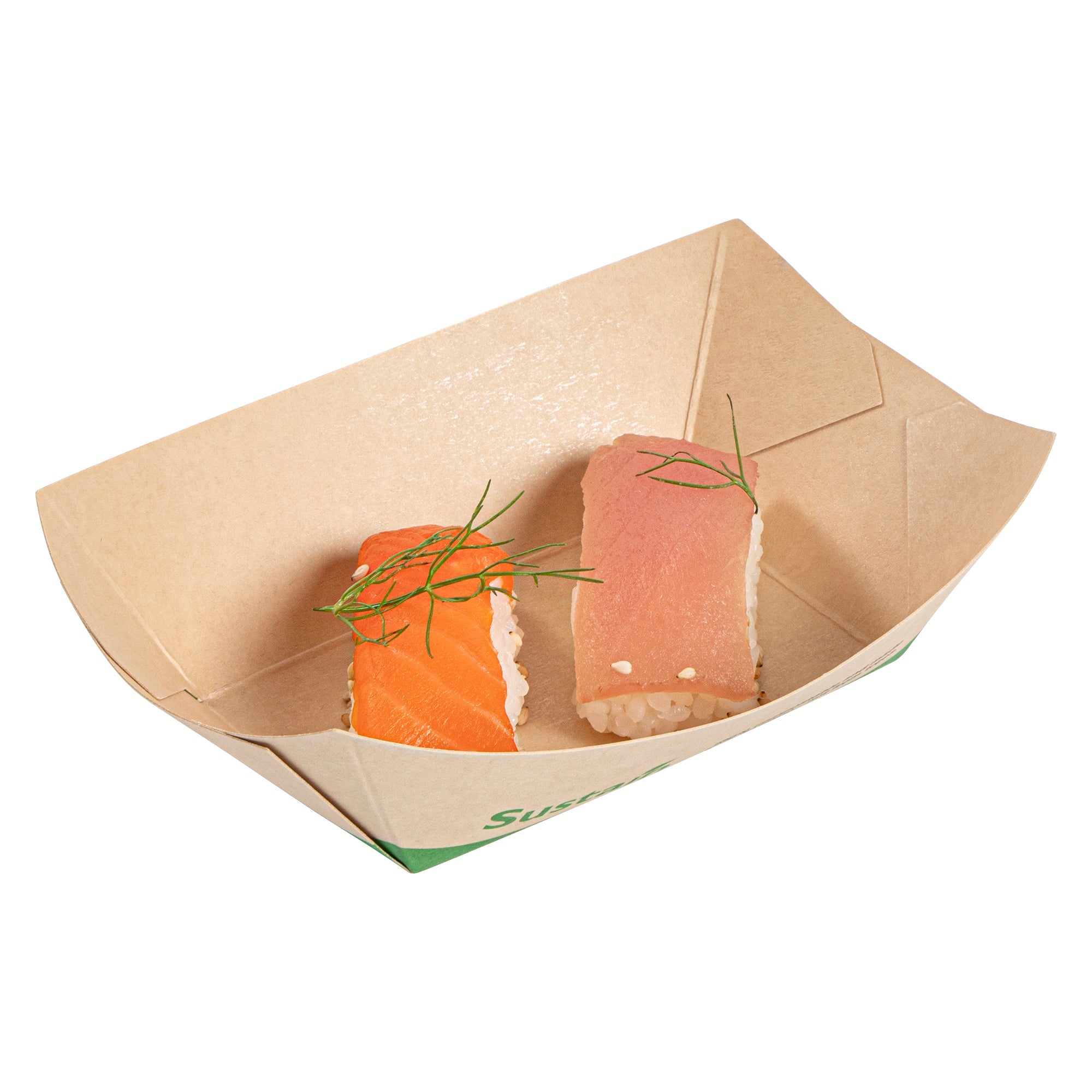 Sustain 6 oz Bamboo Paper #40 Food Tray / Boat - with PLA Lining, Compostable - 3 1/4" x 2" x 1 1/2" - 50 count box