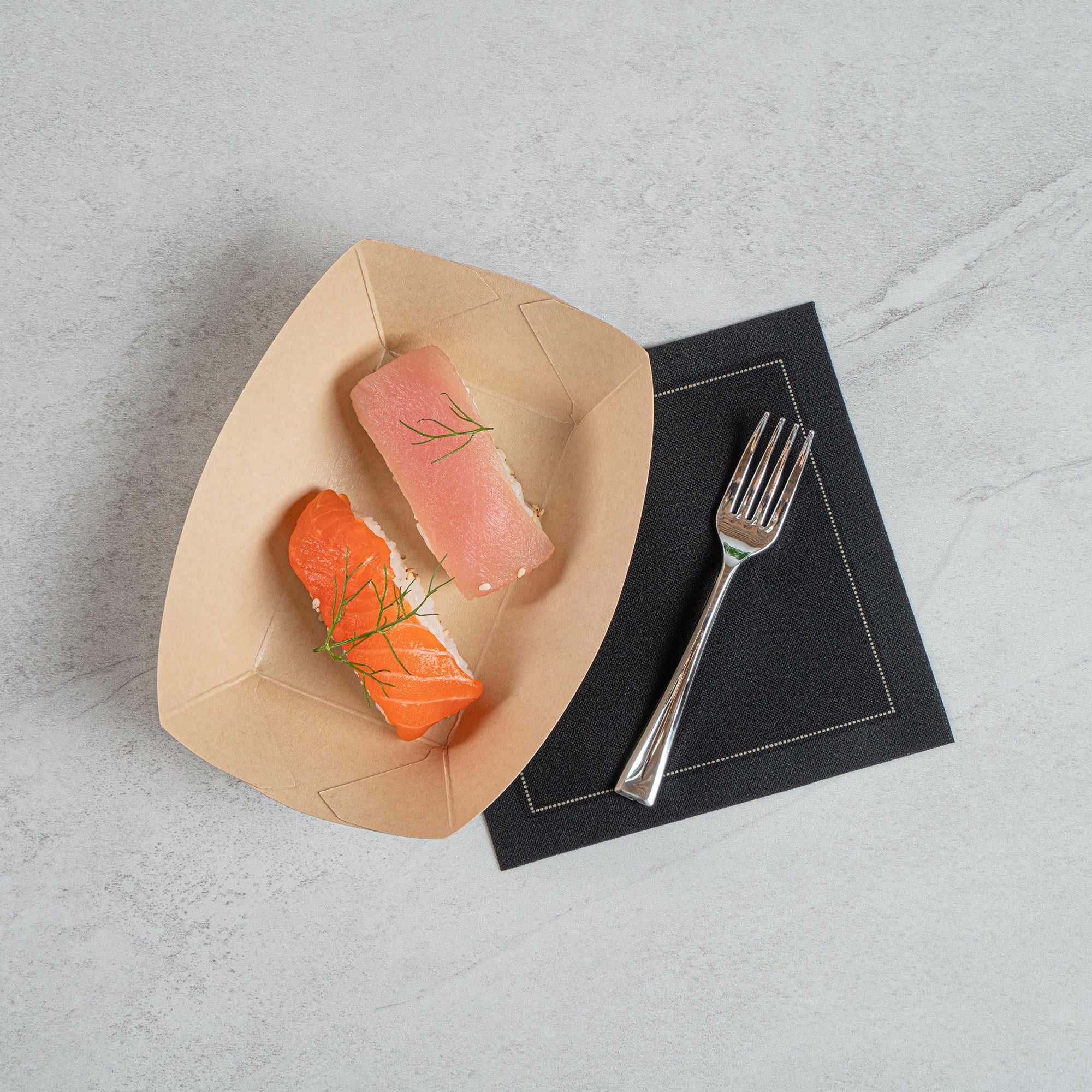Sustain 6 oz Bamboo Paper #40 Food Tray / Boat - with PLA Lining, Compostable - 3 1/4" x 2" x 1 1/2" - 400 count box