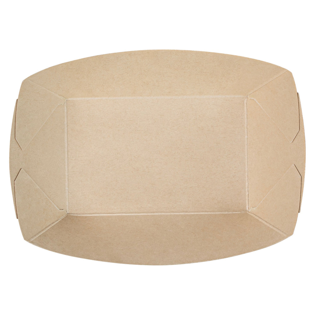 Sustain 1/2 lb Bamboo Paper #50 Food Tray / Boat - with PLA Lining, Compostable - 4 1/4" x 2 3/4" x 1 1/2" - 50 count box