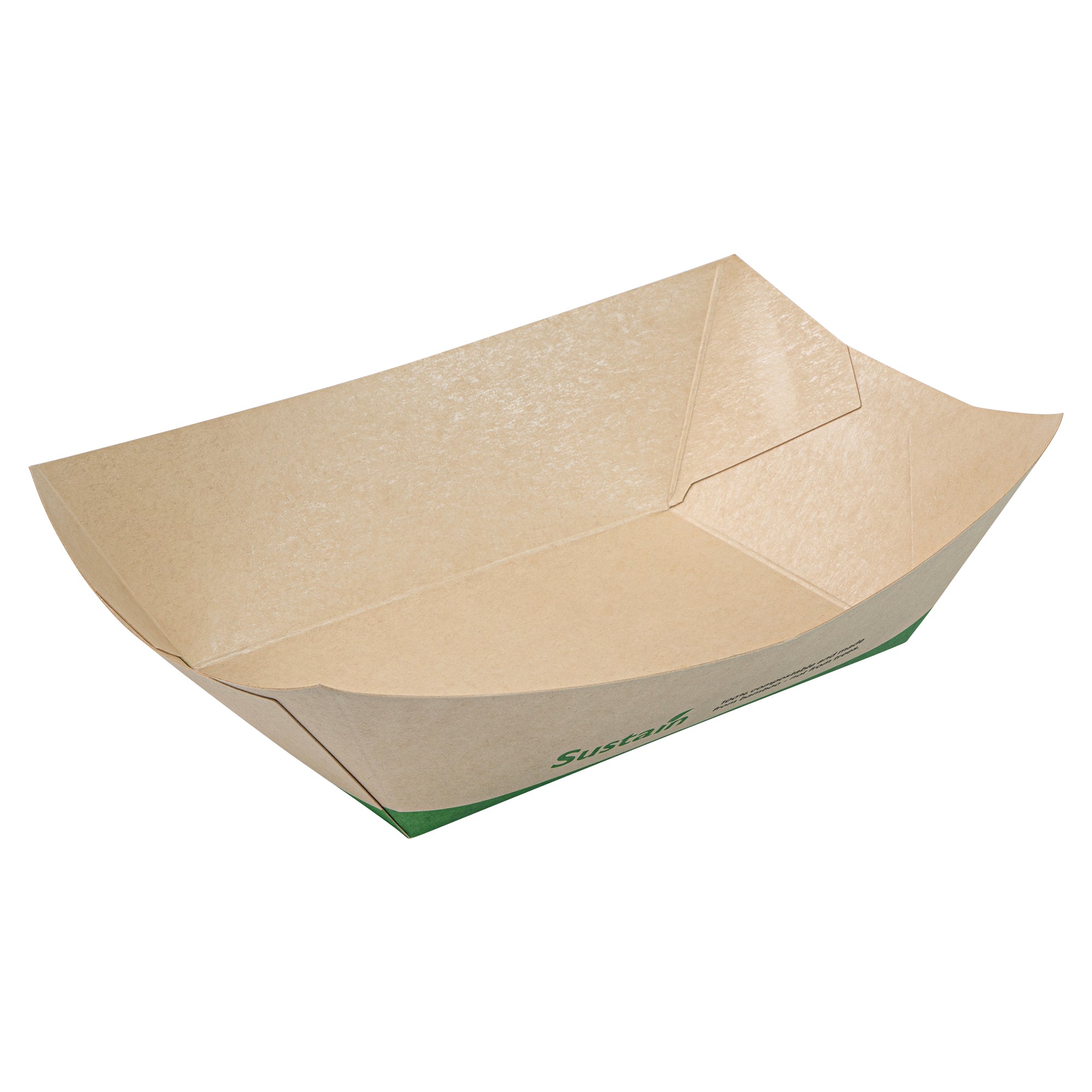 Sustain 1 lb Bamboo Paper #100 Food Tray / Boat - with PLA Lining, Compostable - 5 1/2" x 3 1/2" x 2" - 50 count box