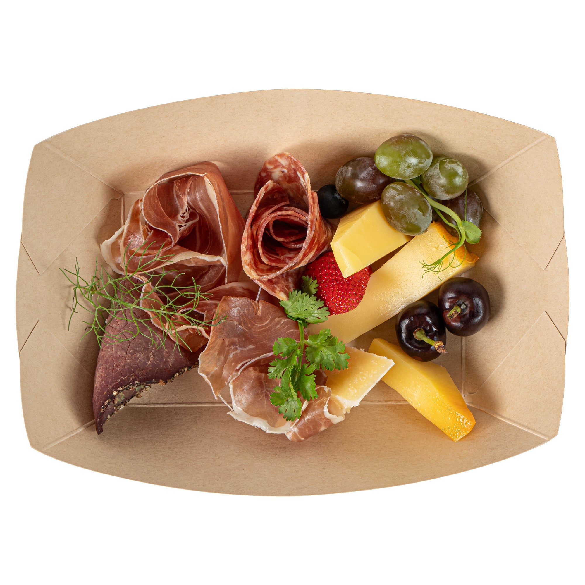 Sustain 1 lb Bamboo Paper #100 Food Tray / Boat - with PLA Lining, Compostable - 5 1/2" x 3 1/2" x 2" - 200 count box