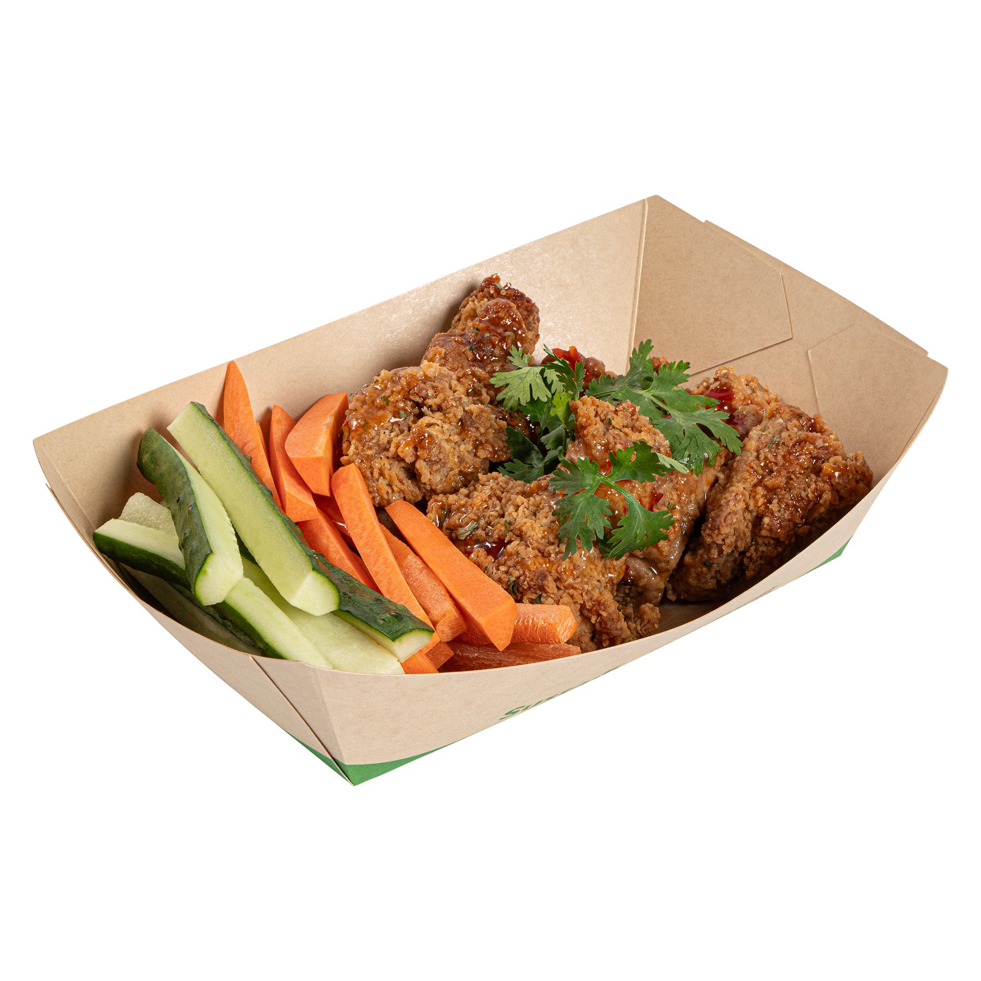Sustain 2 lb Bamboo Paper #200 Food Tray / Boat - with PLA Lining, Compostable - 6 1/2" x 3 3/4" x 2 1/4" - 50 count box
