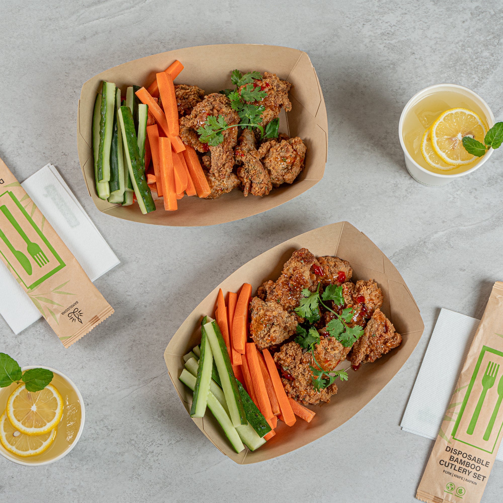 Sustain 2 lb Bamboo Paper #200 Food Tray / Boat - with PLA Lining, Compostable - 6 1/2" x 3 3/4" x 2 1/4" - 50 count box