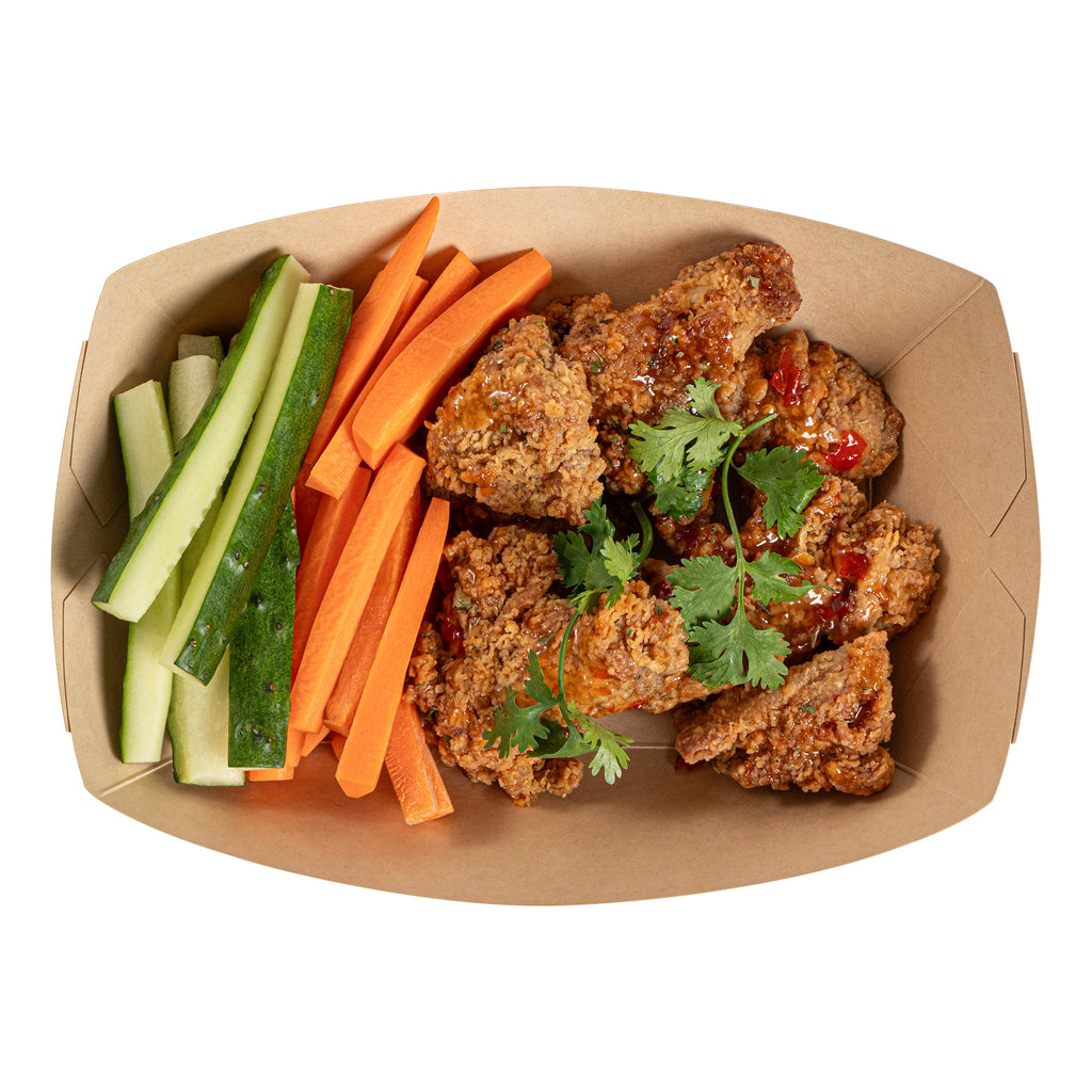 Sustain 2 lb Bamboo Paper #200 Food Tray / Boat - with PLA Lining, Compostable - 6 1/2" x 3 3/4" x 2 1/4" - 200 count box
