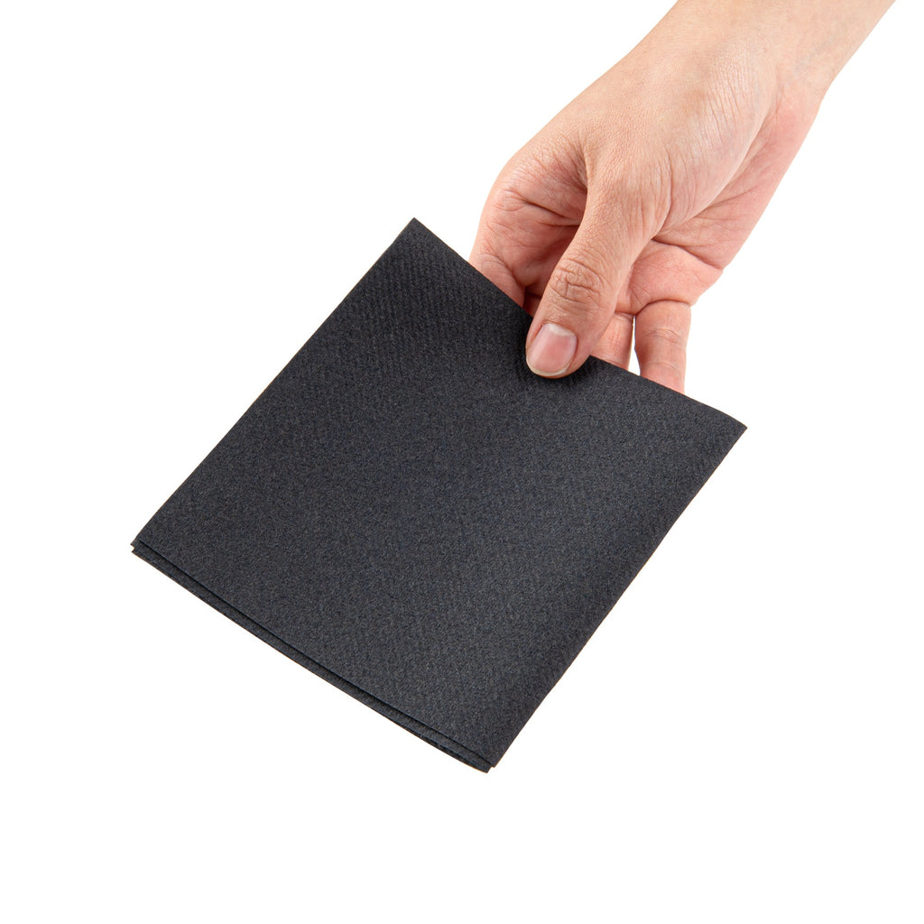 Luxenap Square Black Paper Linen-Feel Cocktail Napkin - Air Laid - 9 1/2" x 9 1/2" - 50 count box