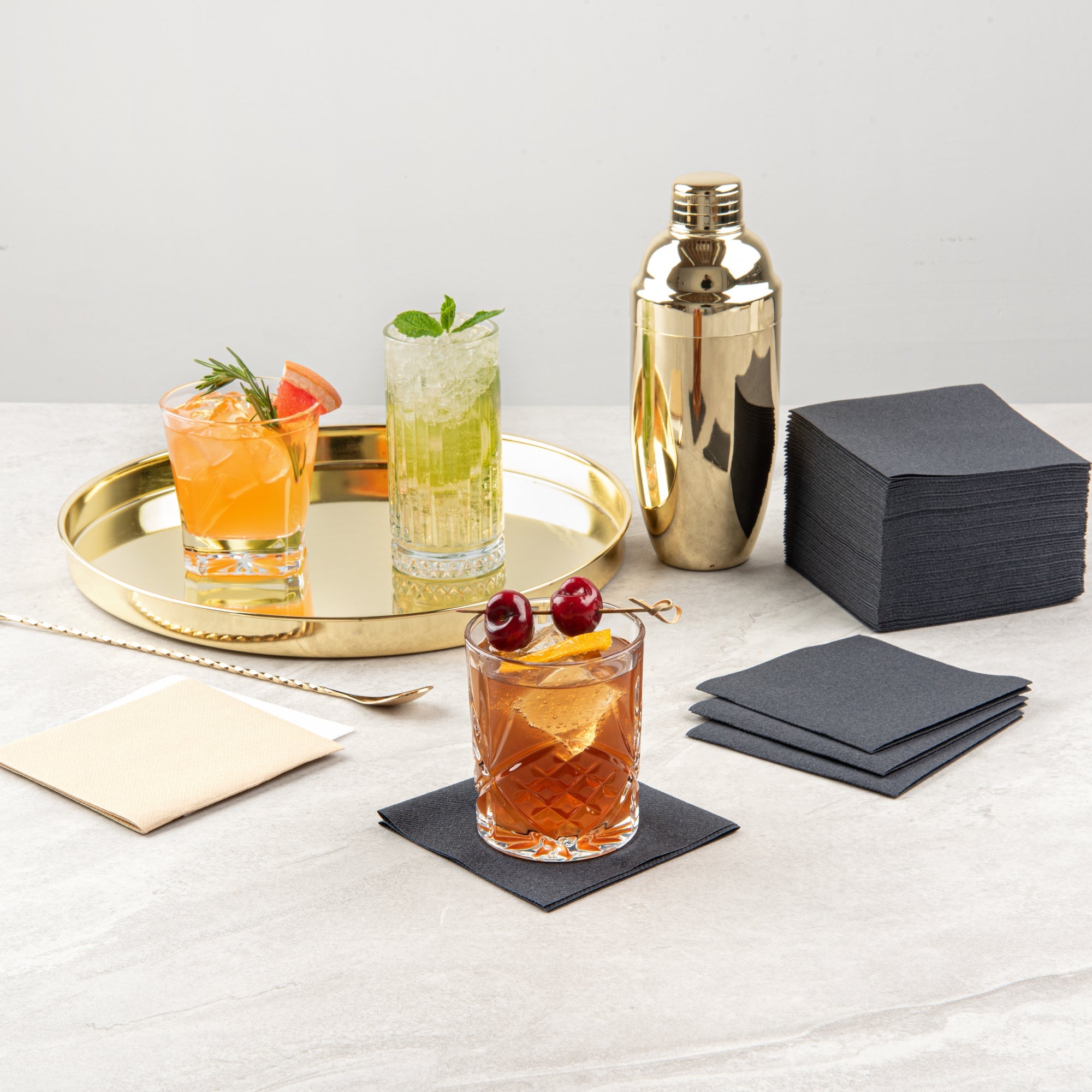 Luxenap Square Black Paper Linen-Feel Cocktail Napkin - Air Laid - 9 1/2" x 9 1/2" - 50 count box