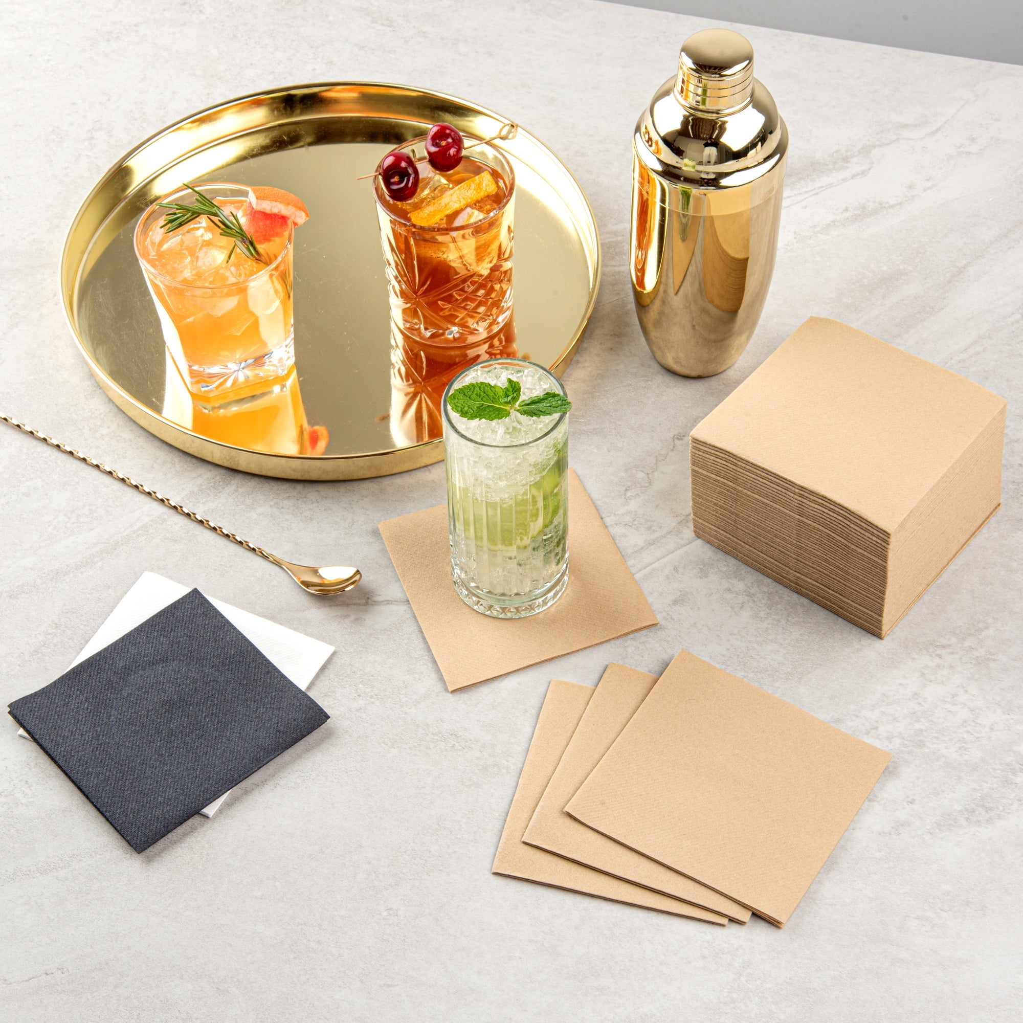 Luxenap Square Kraft Paper Linen-Feel Cocktail Napkin - Air Laid - 9 1/2" x 9 1/2" - 1600 count box