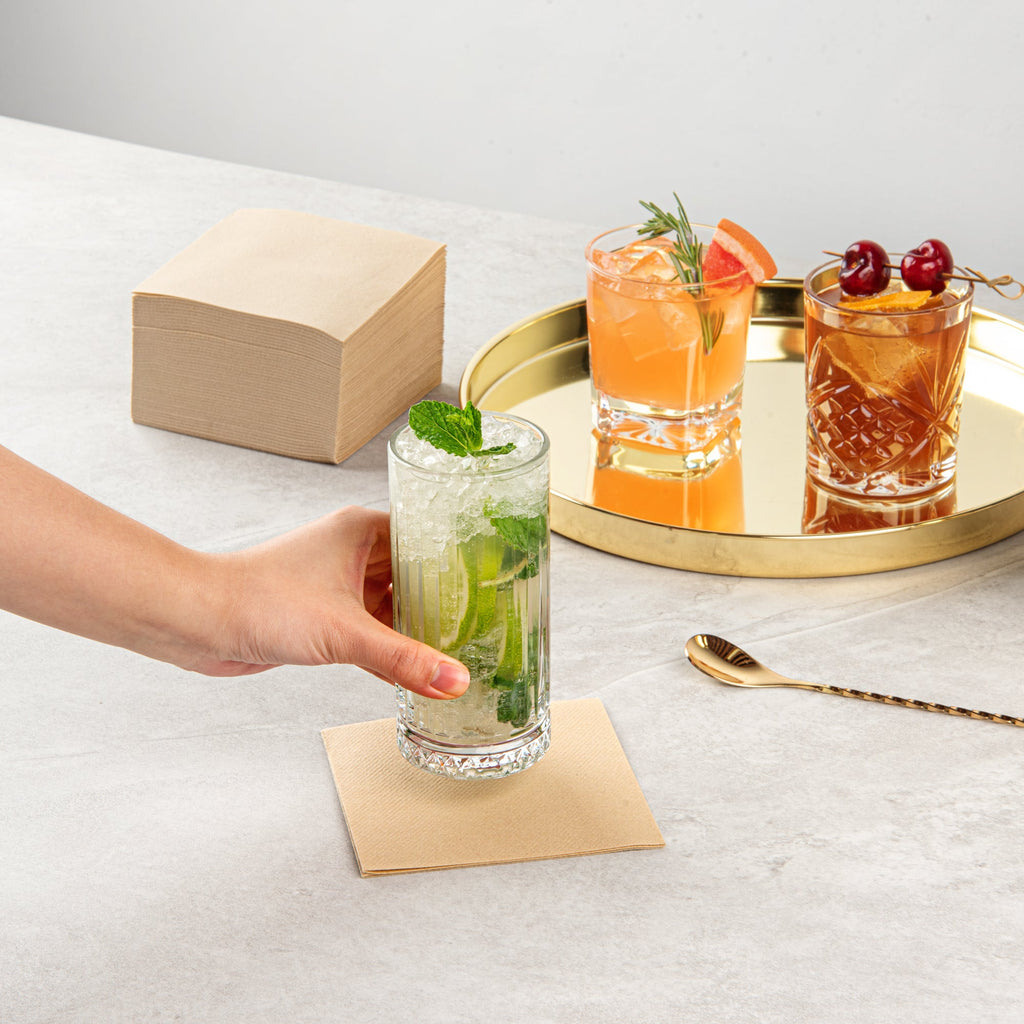 Luxenap Square Kraft Paper Linen-Feel Cocktail Napkin - Air Laid - 9 1/2" x 9 1/2" - 1600 count box