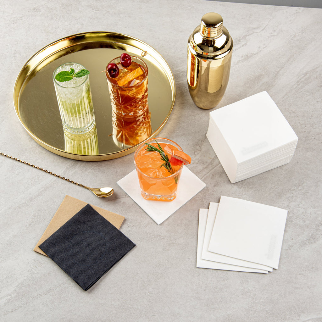 Luxenap Square White Paper Linen-Feel Cocktail Napkin - Air Laid - 9 1/2" x 9 1/2" - 50 count box