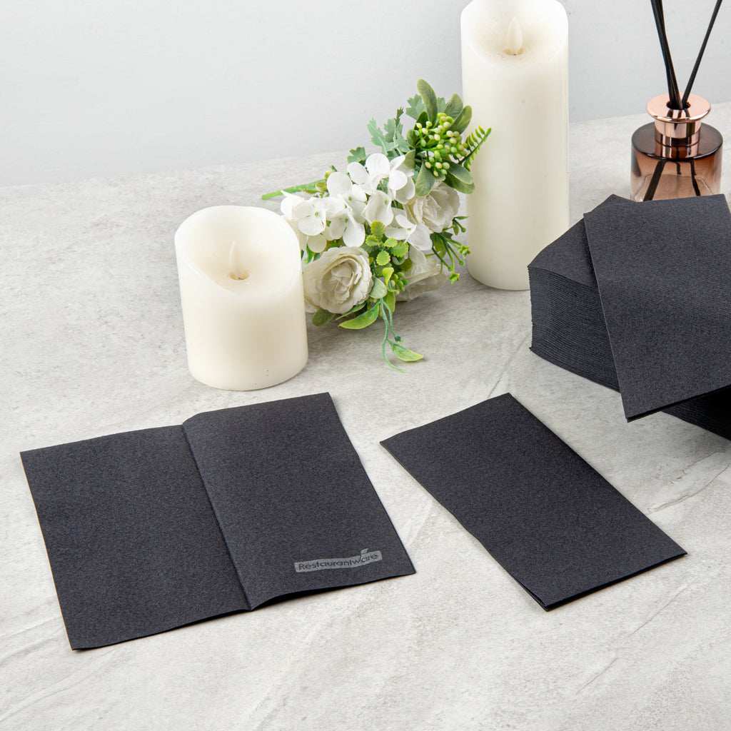 Luxenap Rectangle Black Paper Linen-Feel Guest Towel / Napkin - Air Laid - 15 3/4" x 7 3/4" - 50 count box