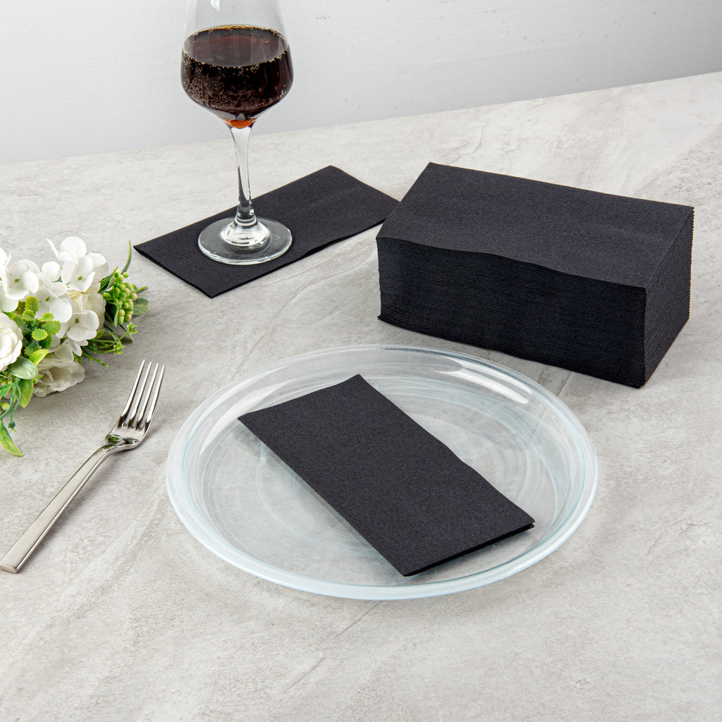 Luxenap Rectangle Black Paper Linen-Feel Guest Towel / Napkin - Air Laid - 15 3/4" x 7 3/4" - 600 count box