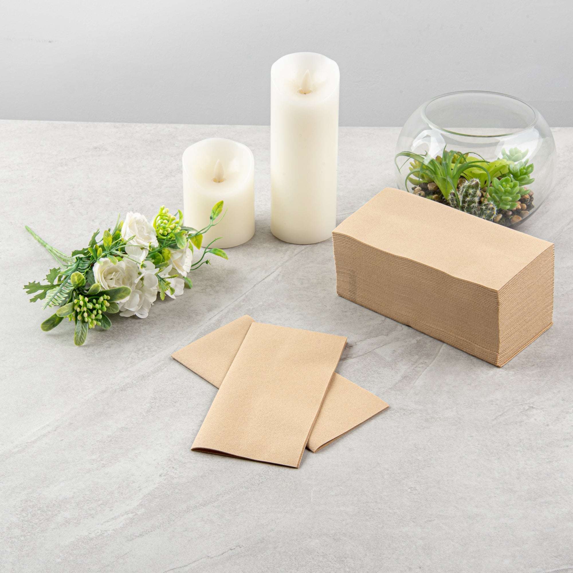 Luxenap Rectangle Kraft Paper Linen-Feel Guest Towel / Napkin - Air Laid - 15 3/4" x 7 3/4" - 50 count box