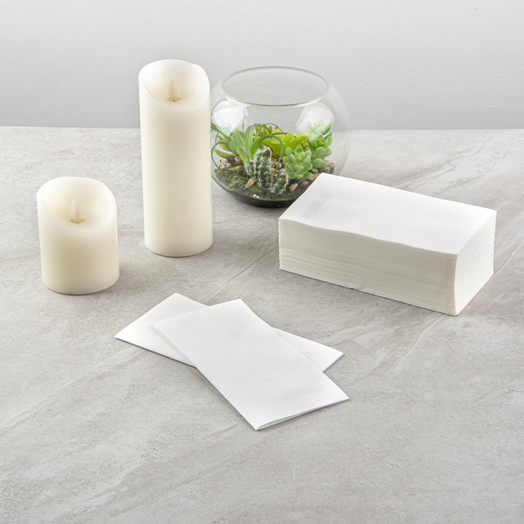 Luxenap Rectangle White Paper Linen-Feel Guest Towel / Napkin - Air Laid - 15 3/4" x 7 3/4" - 600 count box