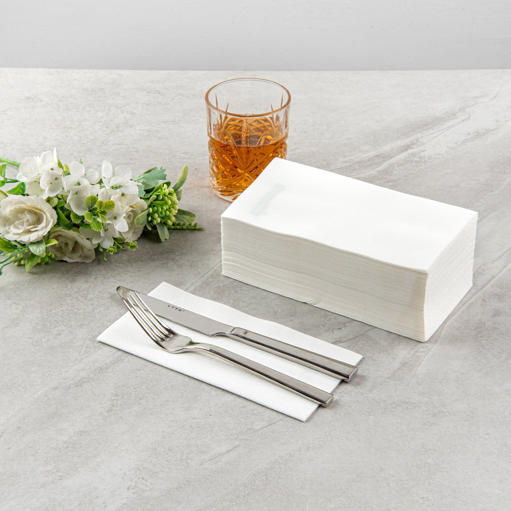 Luxenap Rectangle White Paper Linen-Feel Guest Towel / Napkin - Air Laid - 15 3/4" x 7 3/4" - 600 count box