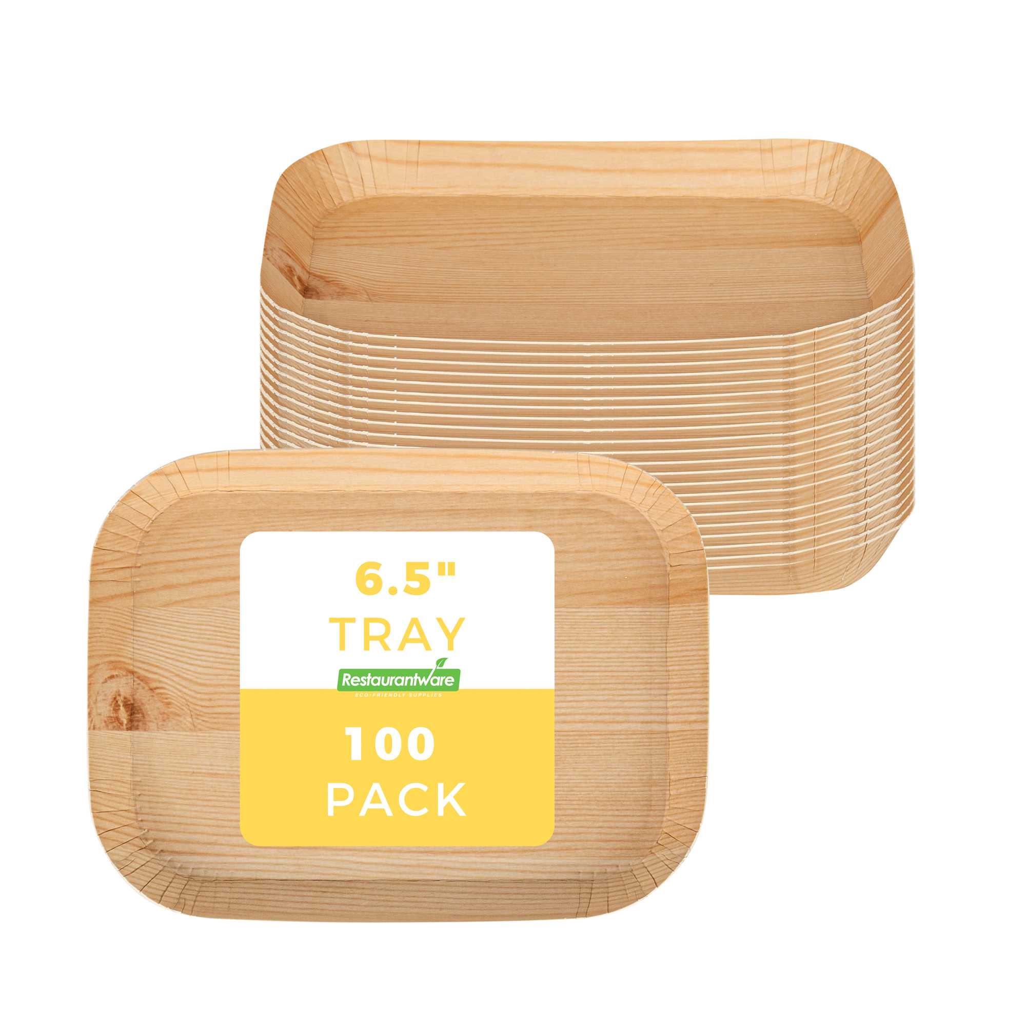 Cater Tek Rectangle Food Tray - Faux Wood - 6 1/2" x 5" - 100 count box