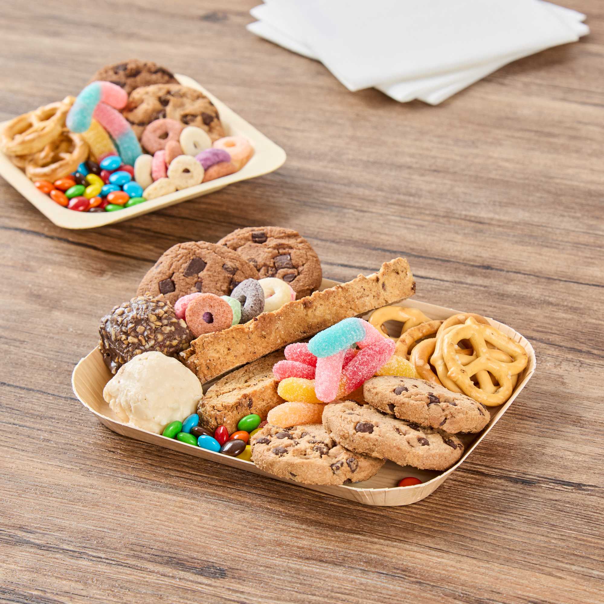 Cater Tek Rectangle Food Tray - Faux Wood - 6 1/2" x 5" - 100 count box