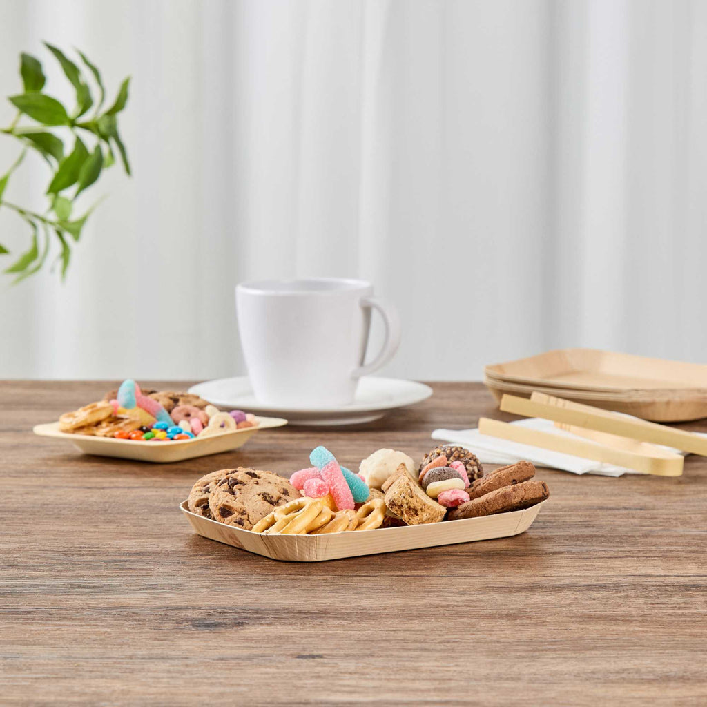 Cater Tek Rectangle Food Tray - Faux Wood - 6 1/2" x 5" - 100 count box