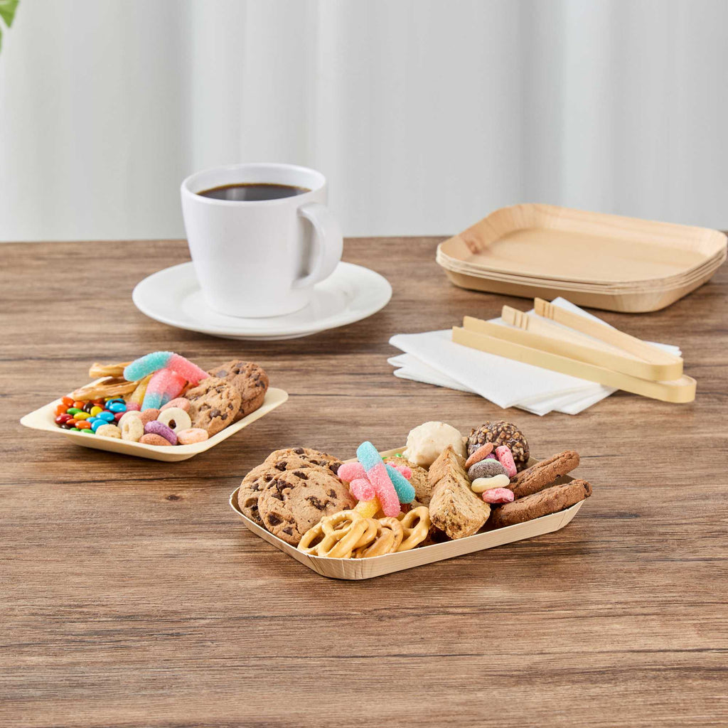 Cater Tek Rectangle Food Tray - Faux Wood - 6 1/2" x 5" - 100 count box