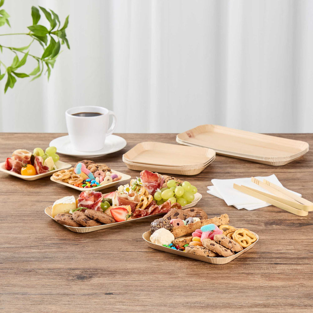 Cater Tek Rectangle Food Tray - Faux Wood - 6 1/2" x 5" - 100 count box