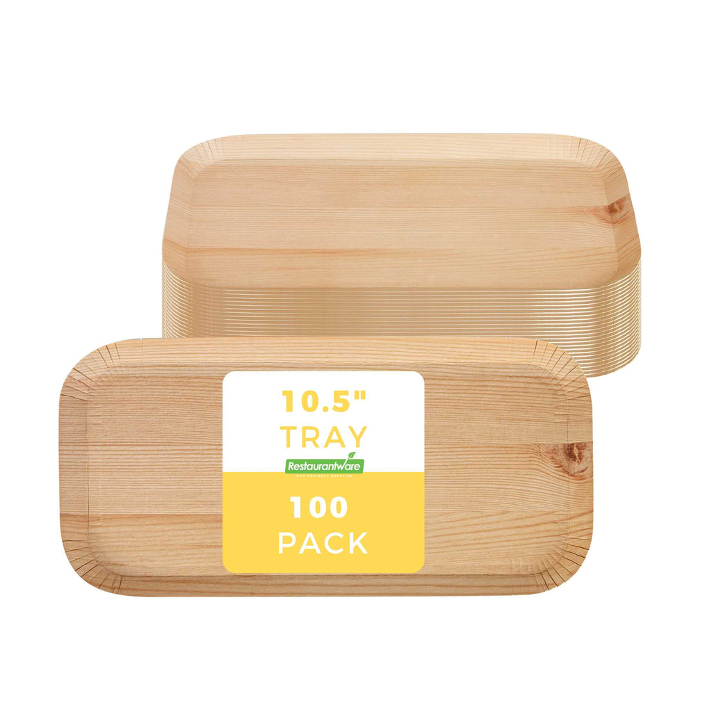Cater Tek Rectangle Food Tray - Faux Wood - 10 1/2" x 5" - 100 count box
