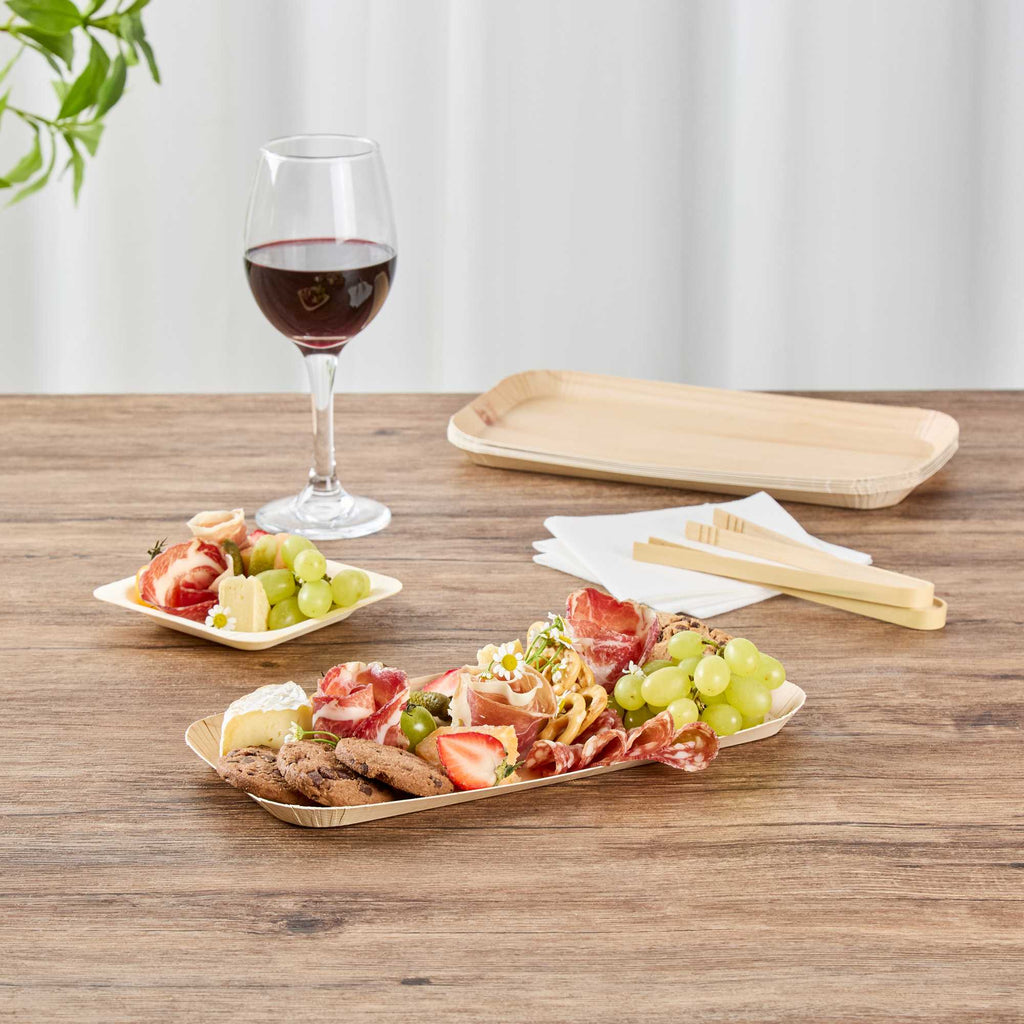 Cater Tek Rectangle Food Tray - Faux Wood - 10 1/2" x 5" - 100 count box
