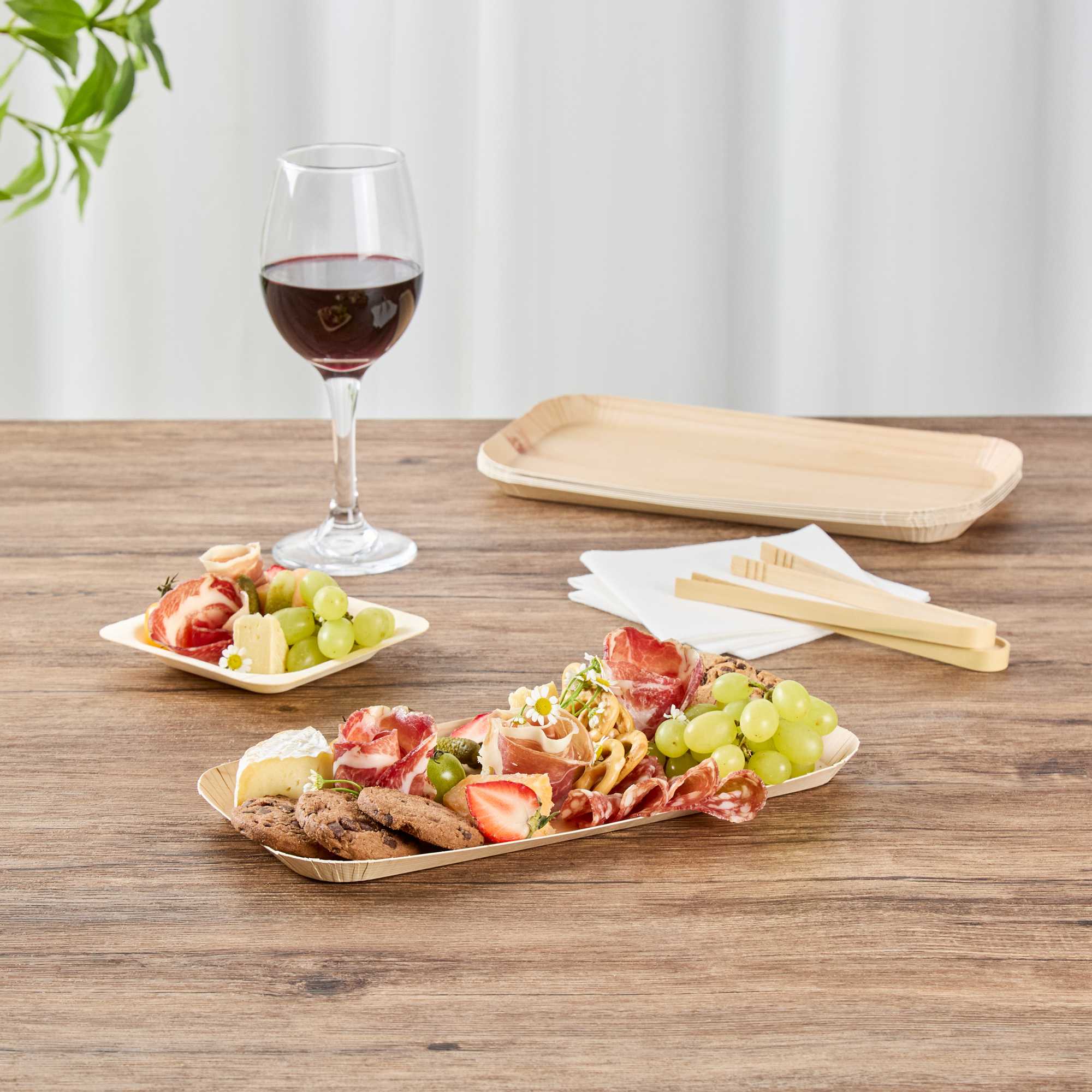 Cater Tek Rectangle Food Tray - Faux Wood - 10 1/2" x 5" - 100 count box