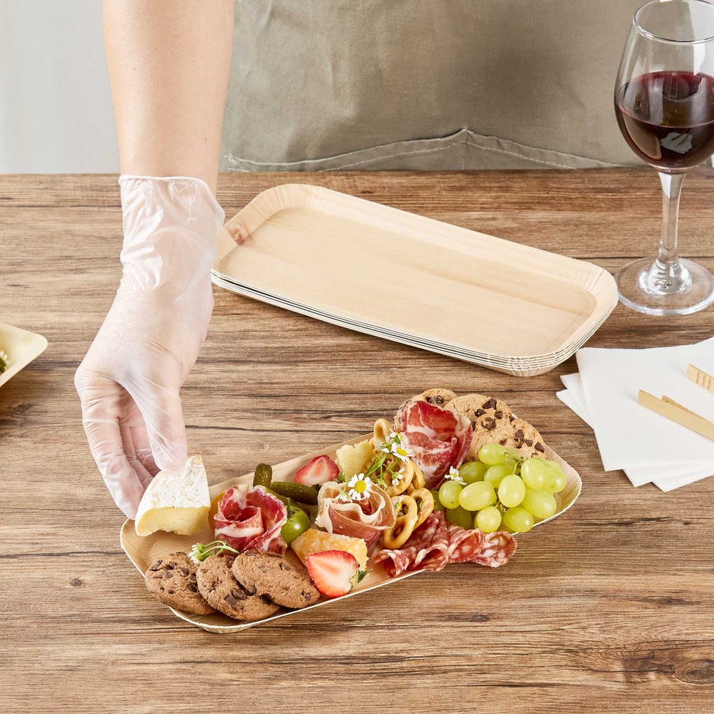 Cater Tek Rectangle Food Tray - Faux Wood - 10 1/2" x 5" - 100 count box