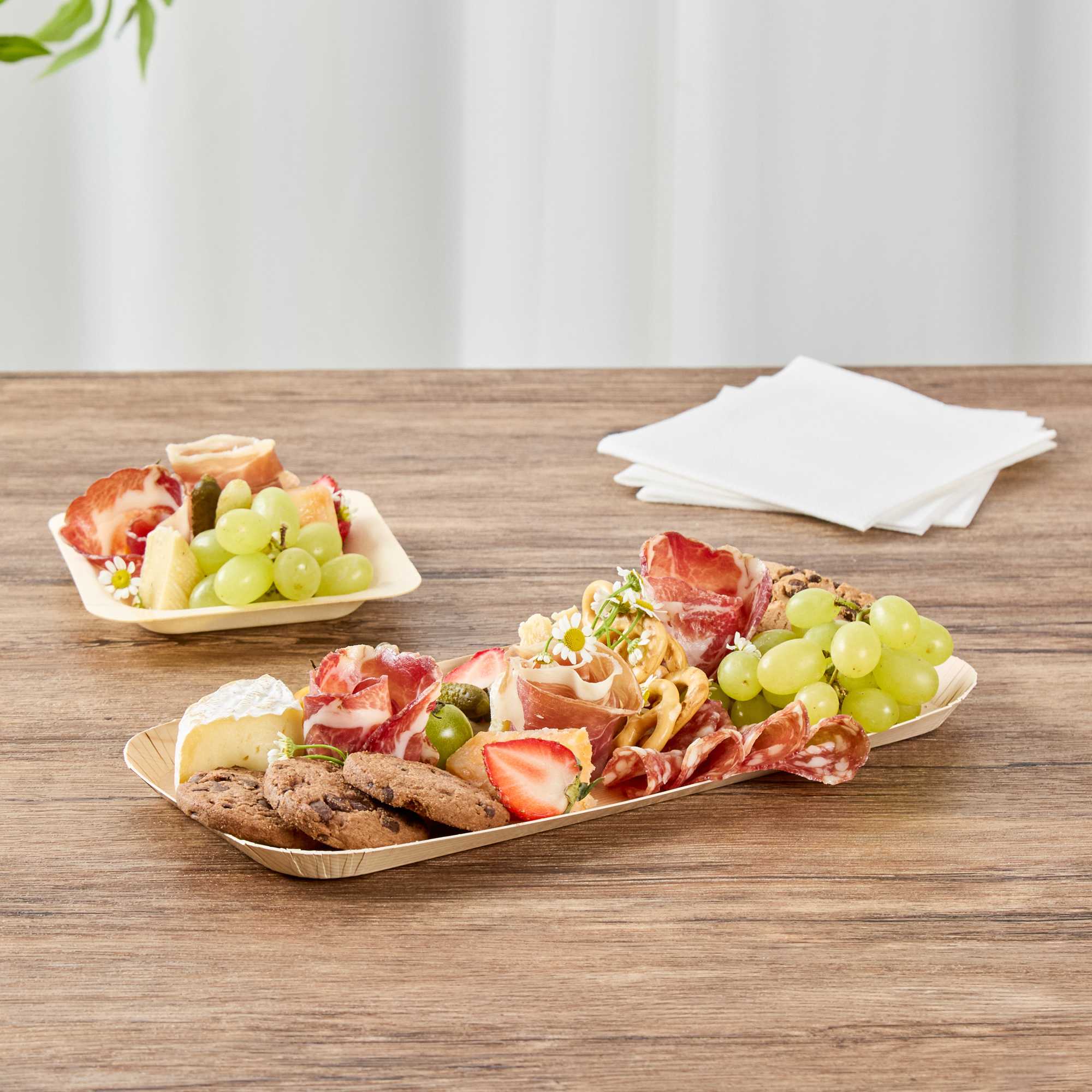 Cater Tek Rectangle Food Tray - Faux Wood - 10 1/2" x 5" - 100 count box