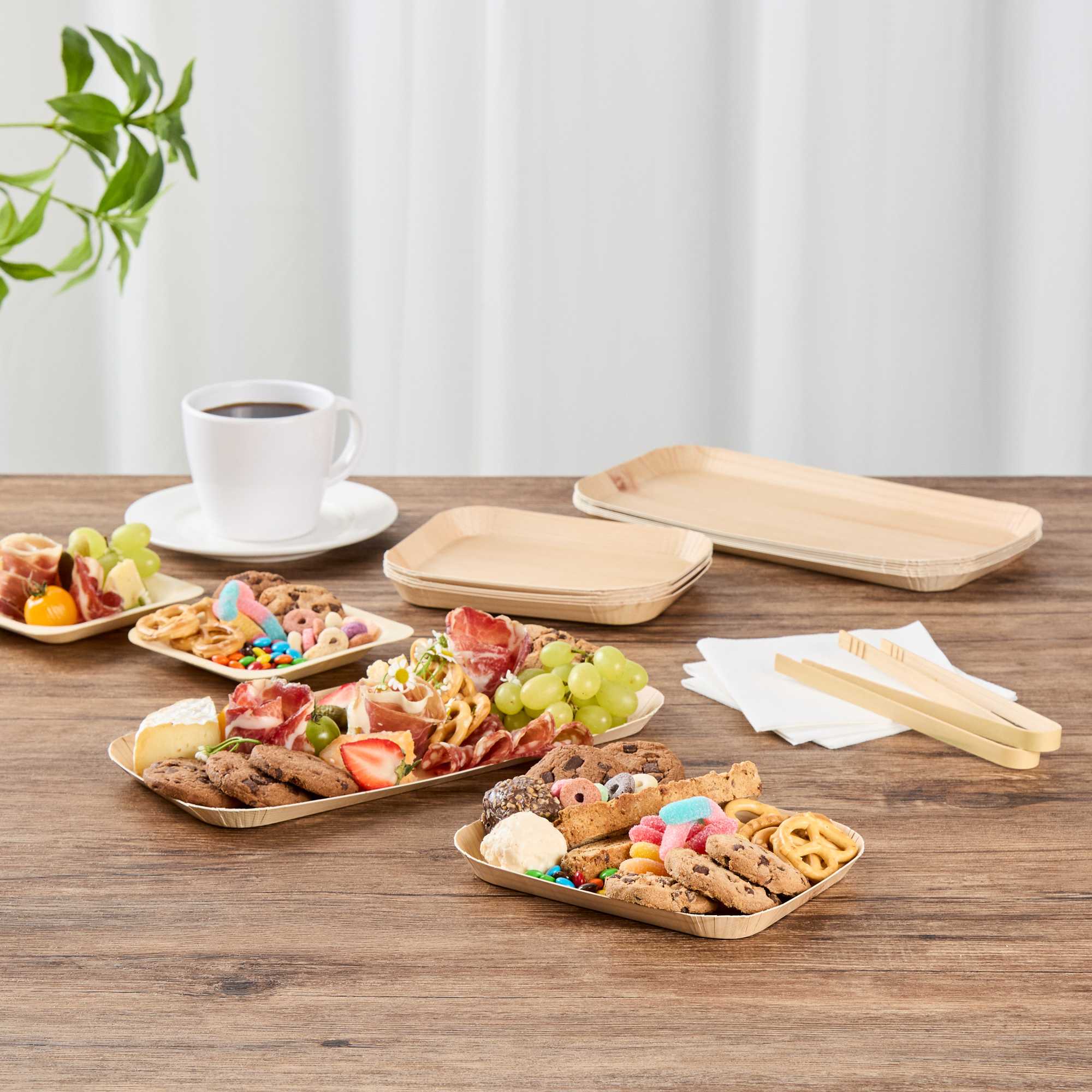 Cater Tek Rectangle Food Tray - Faux Wood - 10 1/2" x 5" - 100 count box