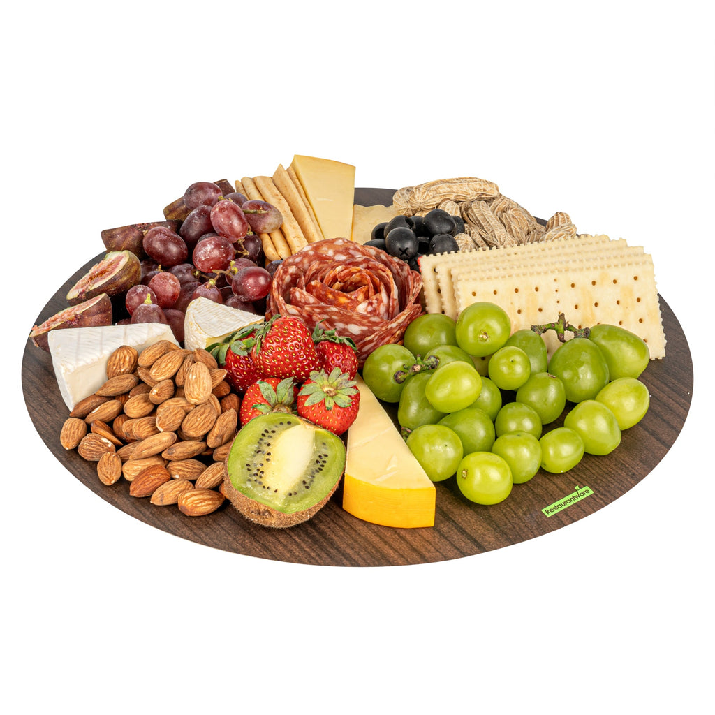 Cater Tek Round Dark Cheese / Charcuterie Board - Faux Wood - 13 3/4" x 13 3/4" - 10 count box