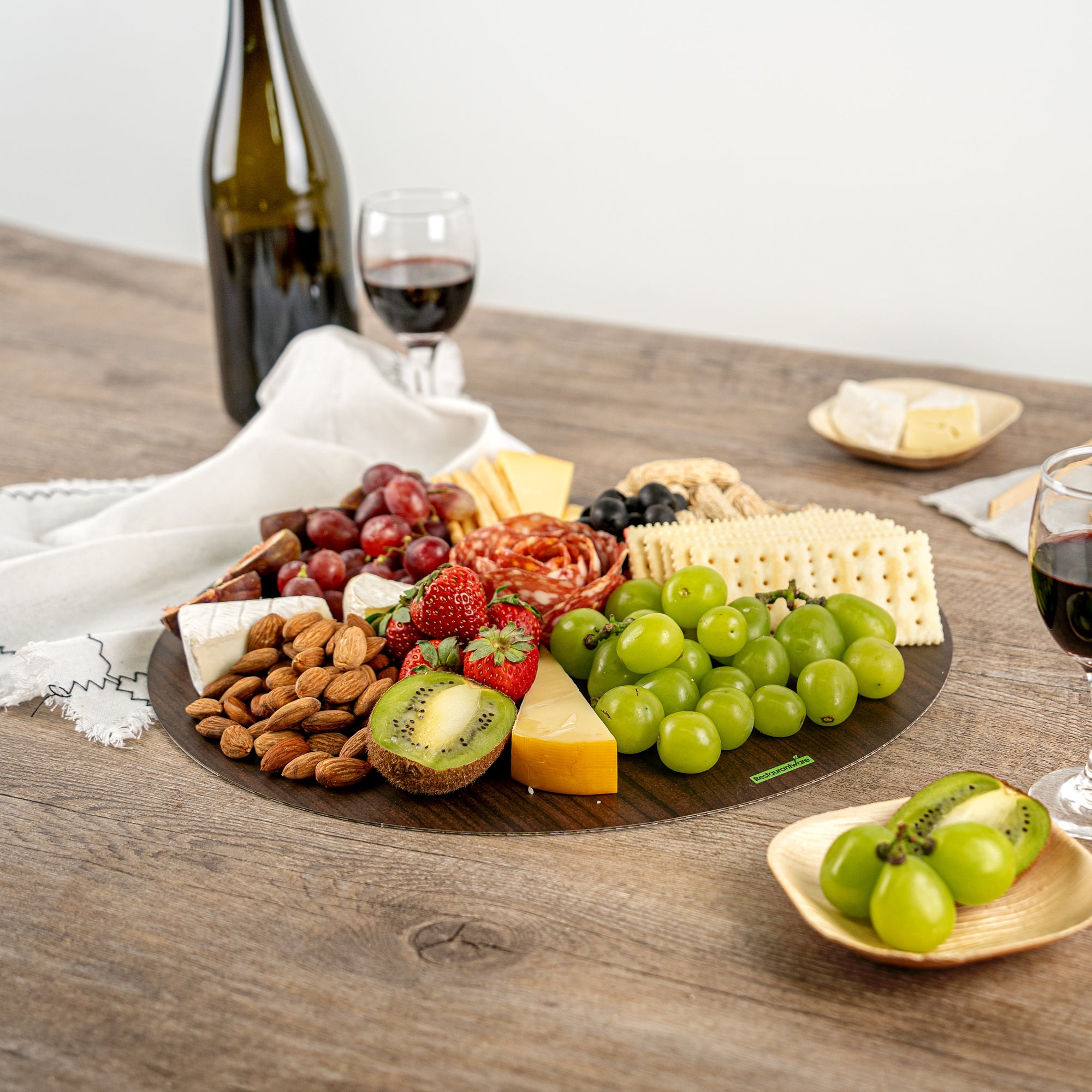 Cater Tek Round Dark Cheese / Charcuterie Board - Faux Wood - 13 3/4" x 13 3/4" - 10 count box