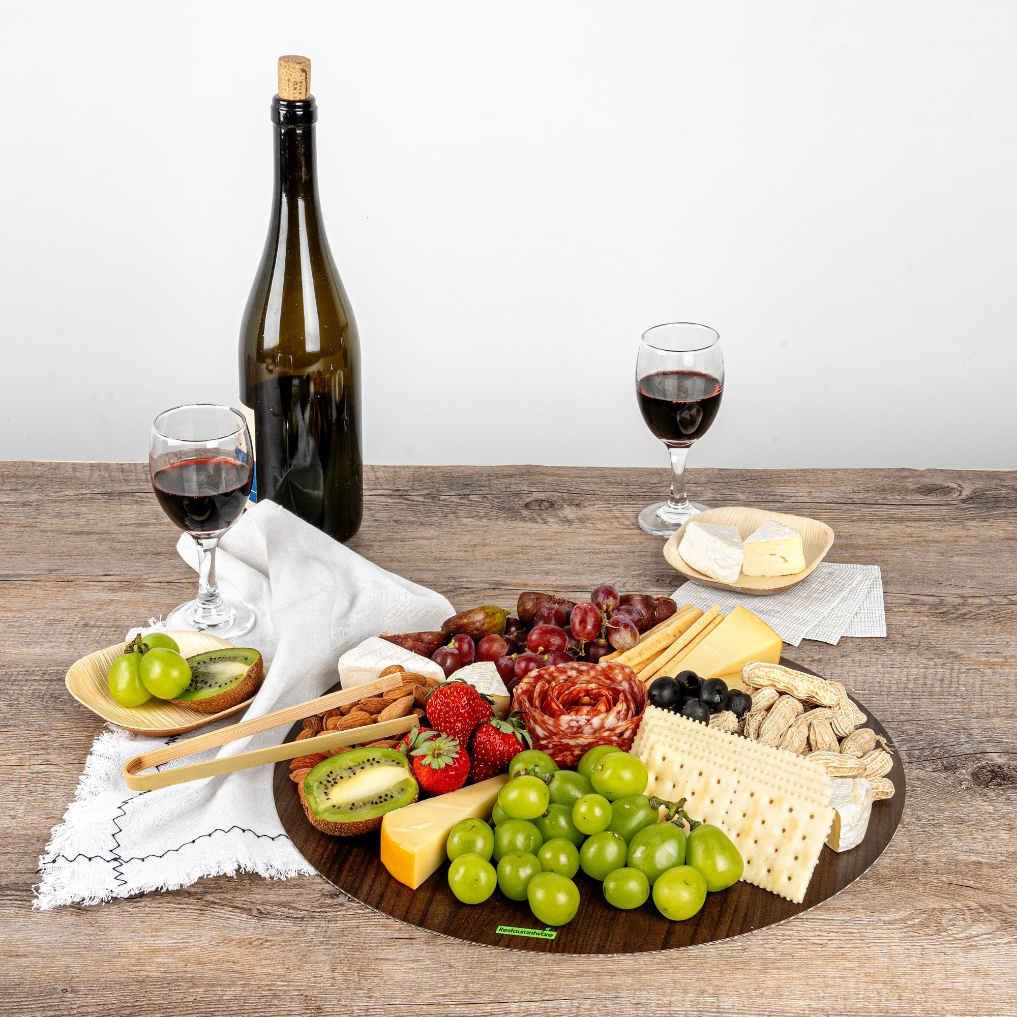 Cater Tek Round Dark Cheese / Charcuterie Board - Faux Wood - 13 3/4" x 13 3/4" - 100 count box
