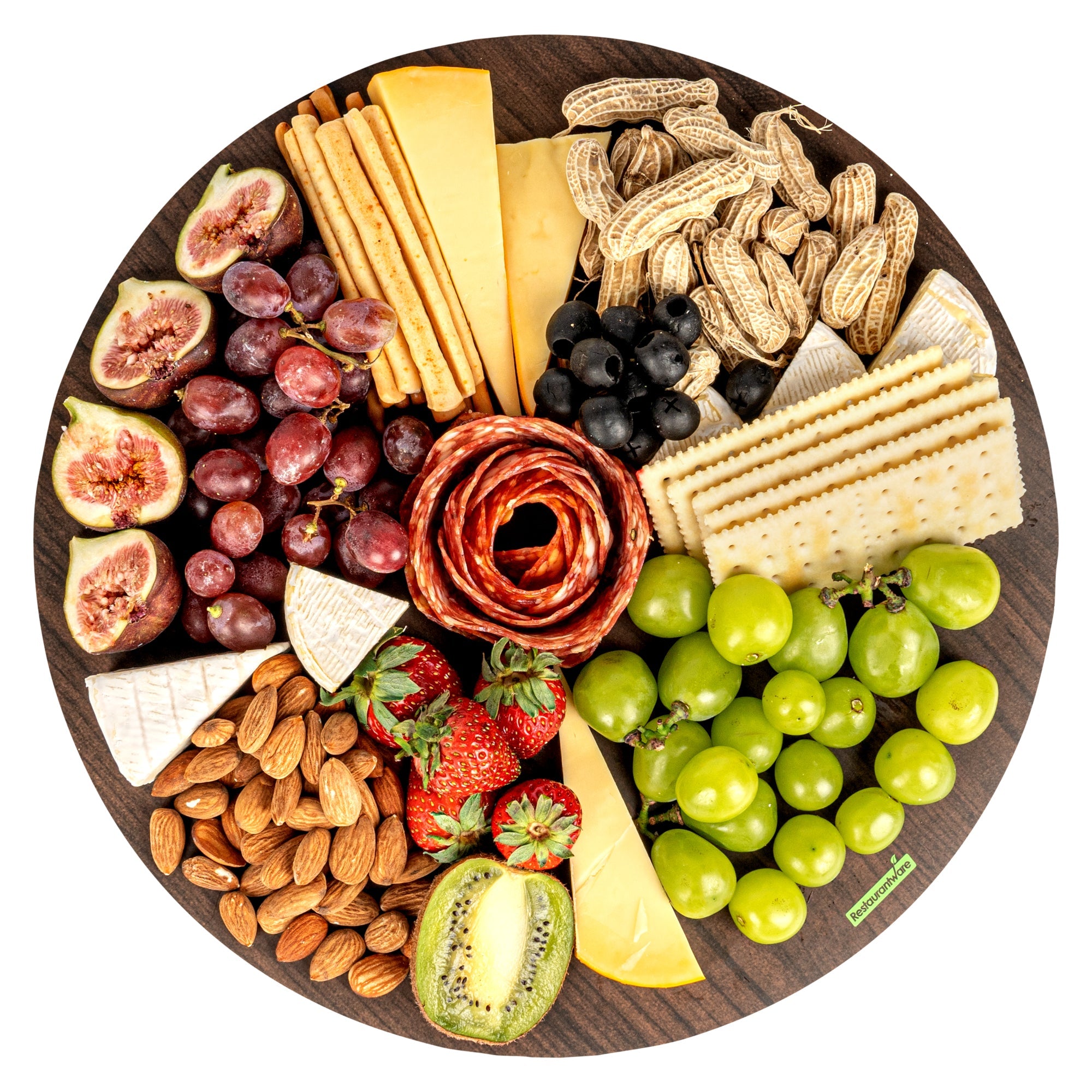 Cater Tek Round Dark Cheese / Charcuterie Board - Faux Wood - 13 3/4" x 13 3/4" - 100 count box