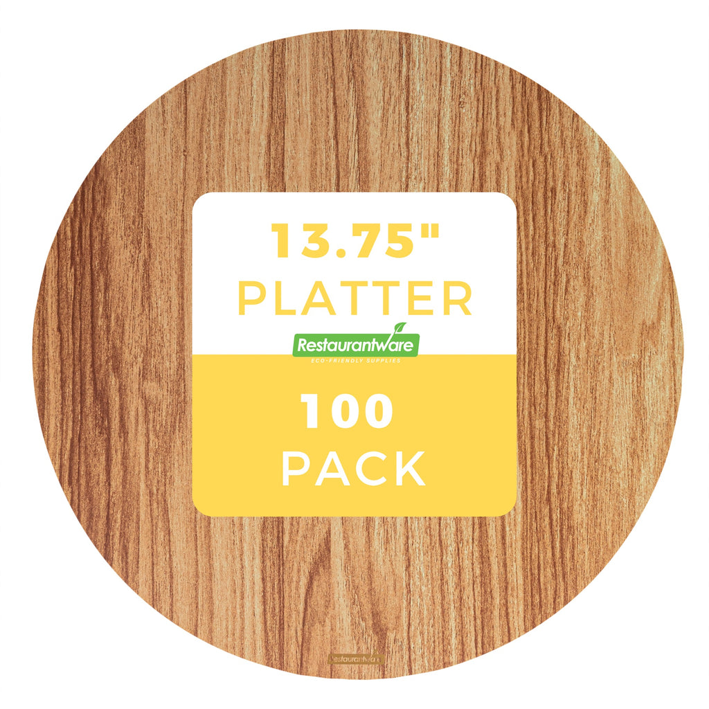 Cater Tek Round Natural Cardboard Cheese / Charcuterie Board - Faux Wood - 13 3/4" x 13 3/4" - 10 count box