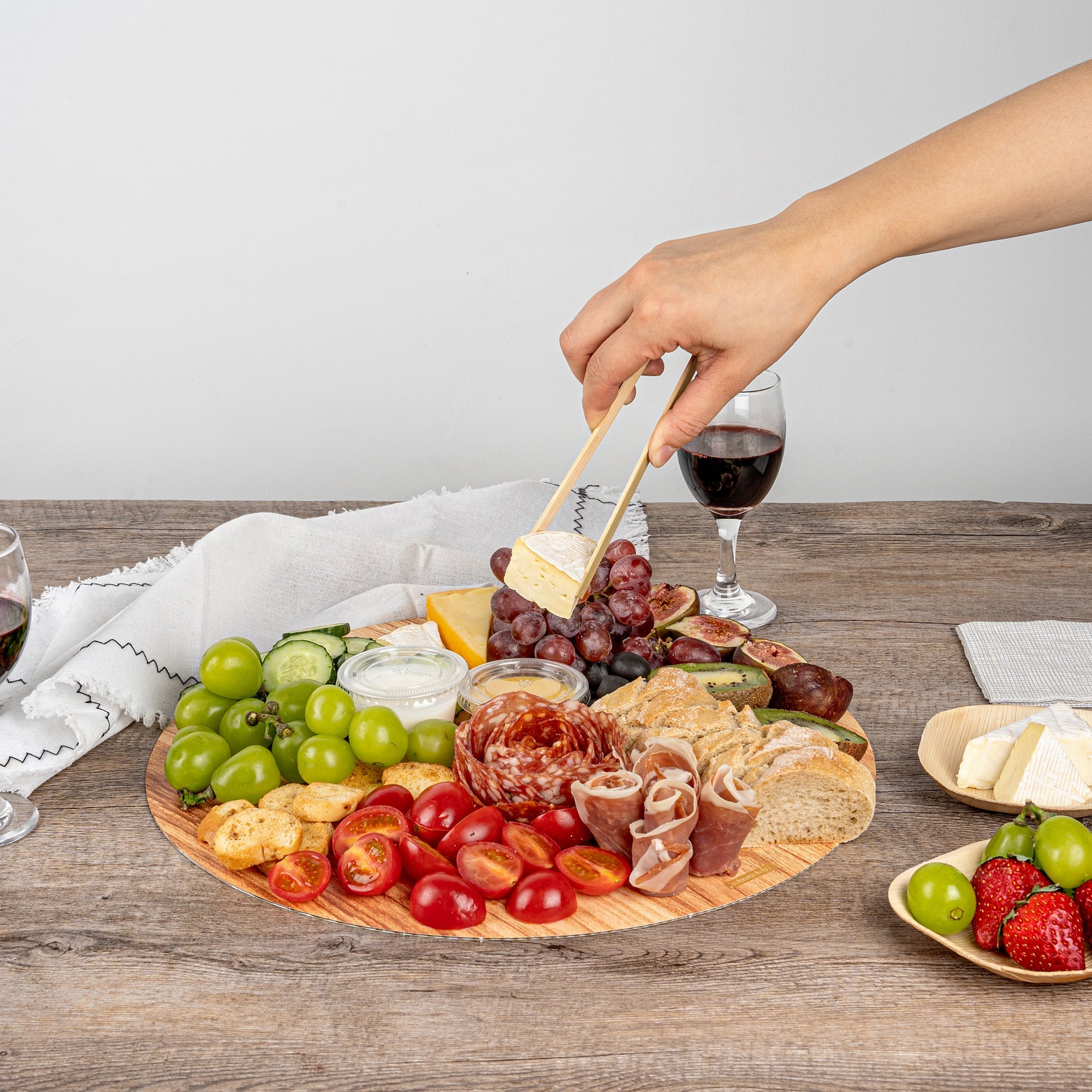 Cater Tek Round Natural Cardboard Cheese / Charcuterie Board - Faux Wood - 13 3/4" x 13 3/4" - 10 count box