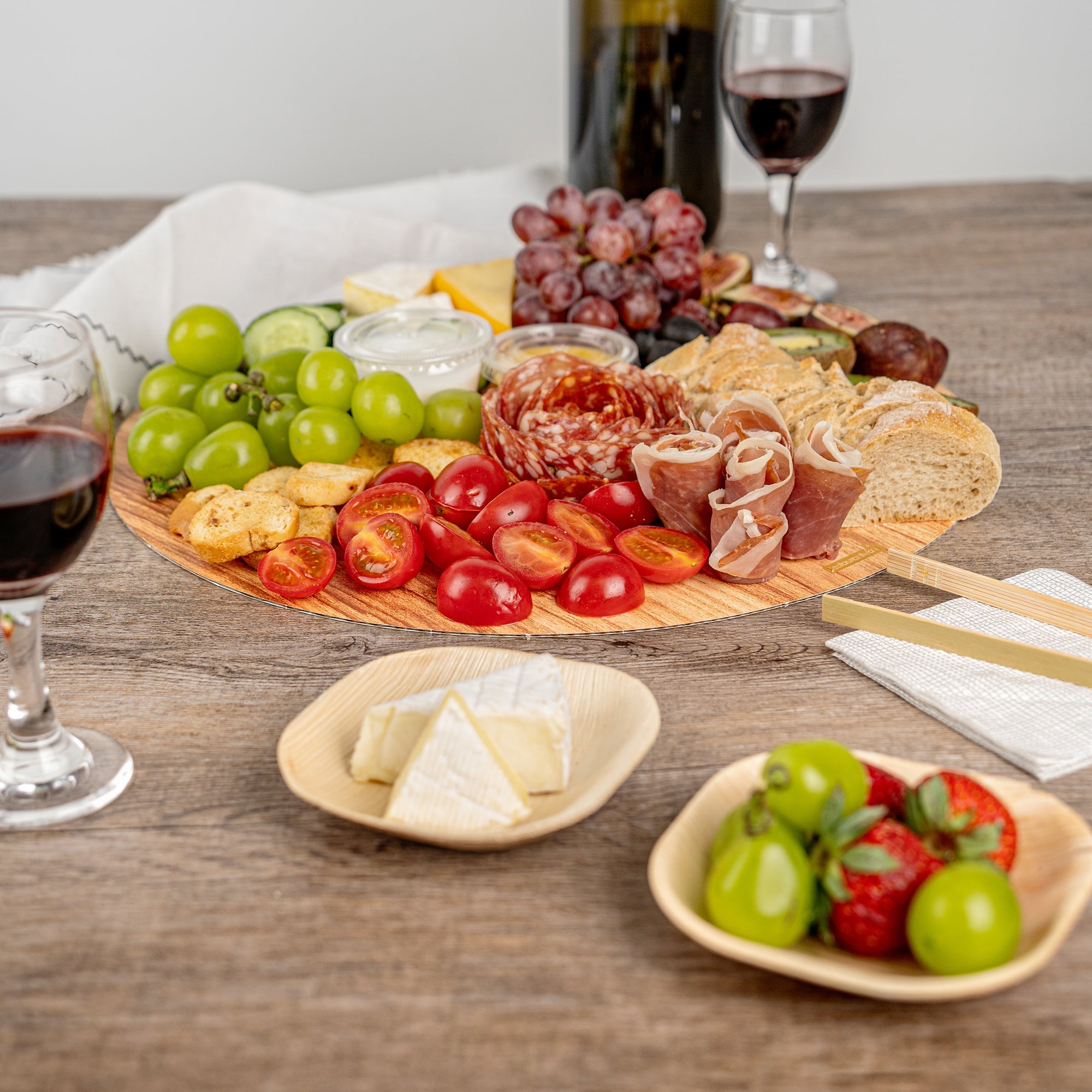 Cater Tek Round Natural Cardboard Cheese / Charcuterie Board - Faux Wood - 13 3/4" x 13 3/4" - 10 count box