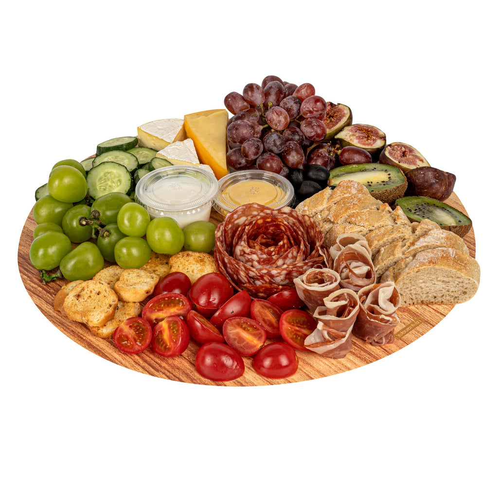 Cater Tek Round Natural Cardboard Cheese / Charcuterie Board - Faux Wood - 13 3/4" x 13 3/4" - 100 count box