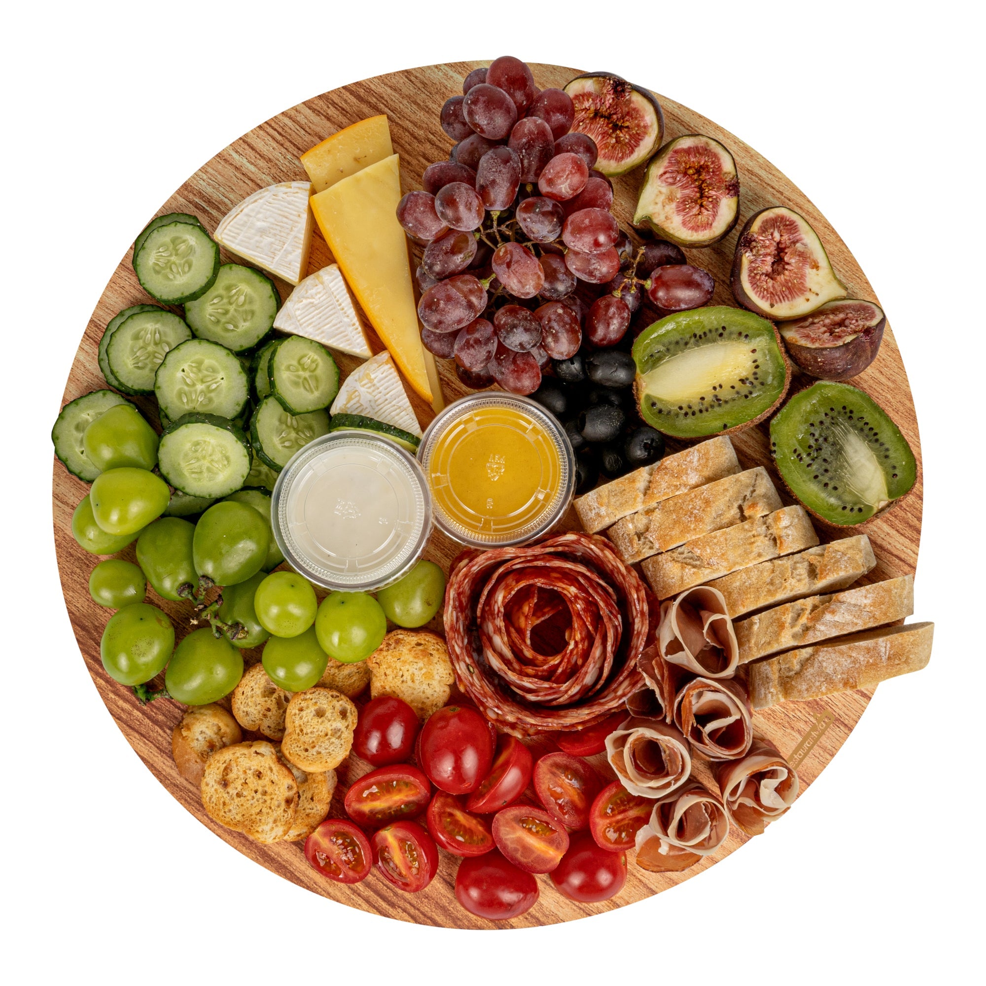 Cater Tek Round Natural Cardboard Cheese / Charcuterie Board - Faux Wood - 13 3/4" x 13 3/4" - 100 count box