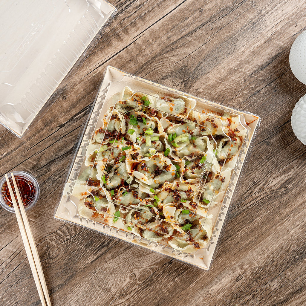 Taipei Square Clear Plastic Lid - Fits 9 1/2" Poplar Plate - 25 count box
