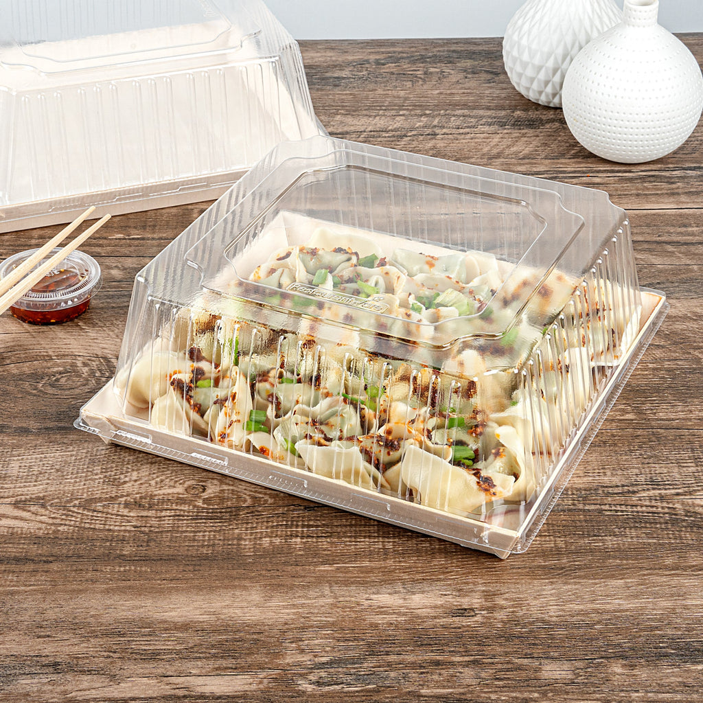 Taipei Square Clear Plastic Lid - Fits 9 1/2" Poplar Plate - 100 count box