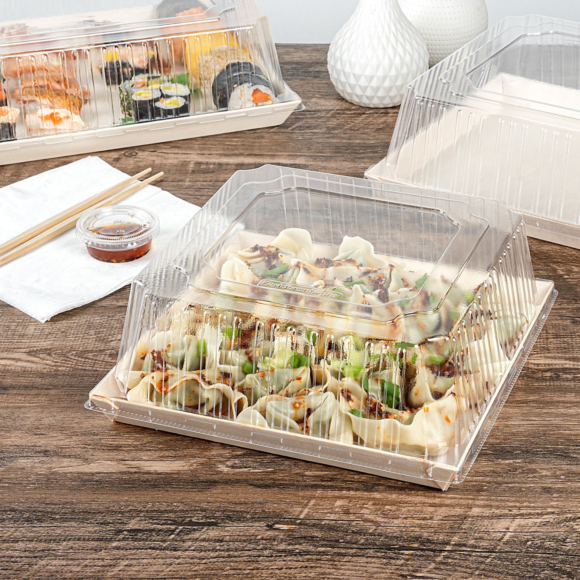 Taipei Square Clear Plastic Lid - Fits 9 1/2" Poplar Plate - 100 count box