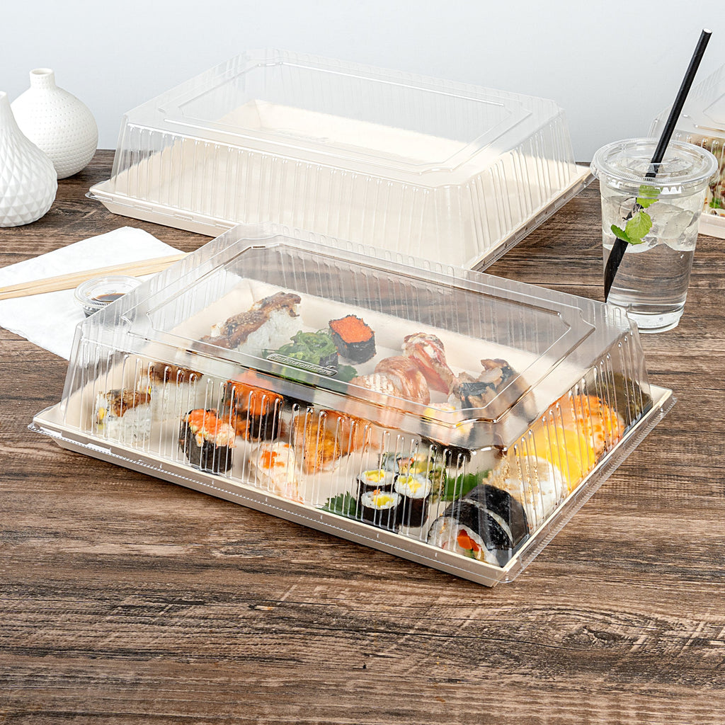 Taipei Rectangle Clear Plastic Lid - Fits 15 1/4" x 10 3/4" Poplar Plate - 25 count box