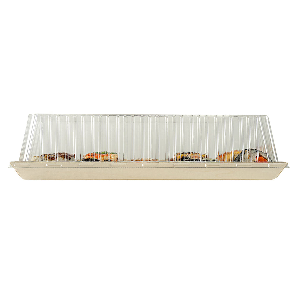 Taipei Rectangle Clear Plastic Lid - Fits 15 1/4" x 10 3/4" Poplar Plate - 25 count box