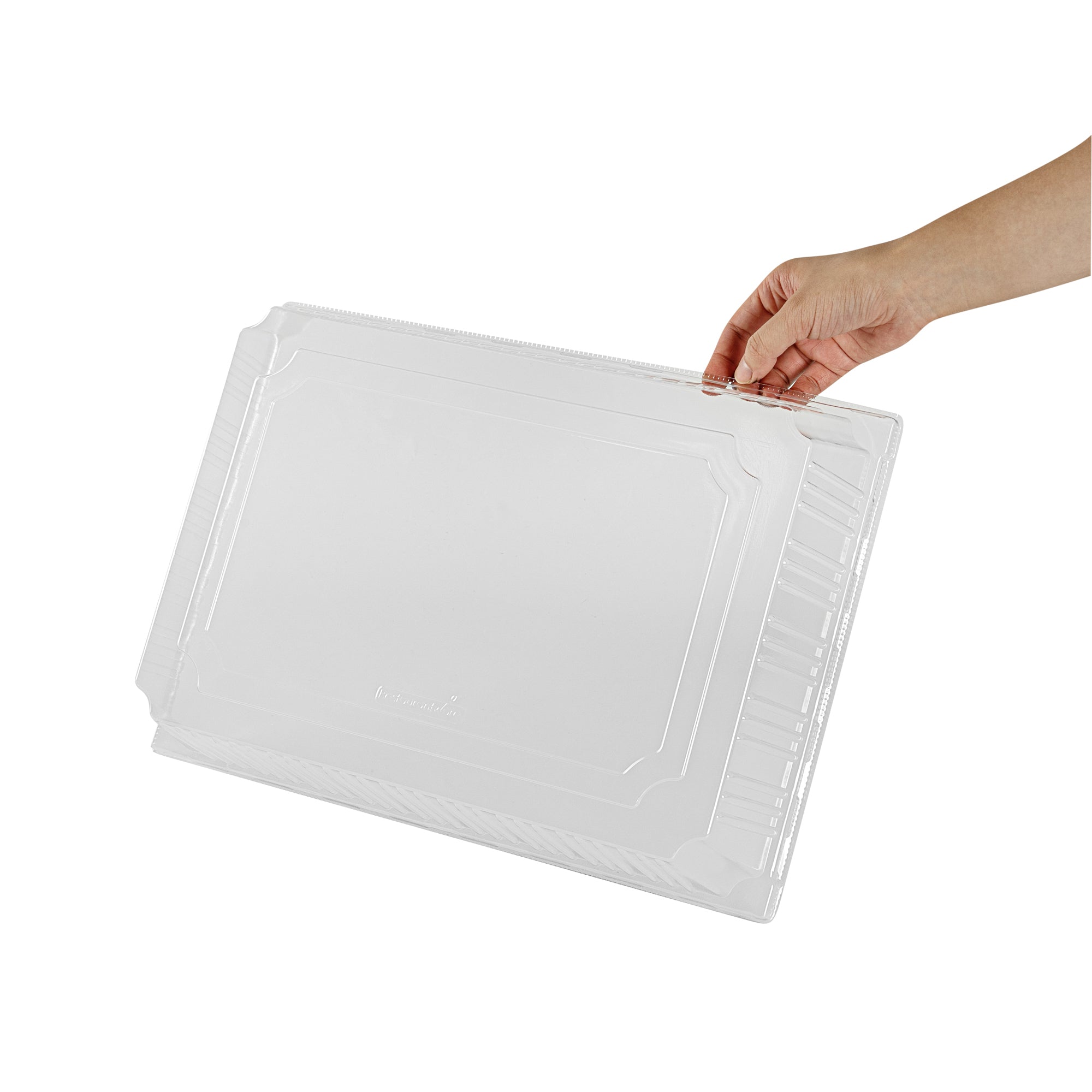 Taipei Rectangle Clear Plastic Lid - Fits 15 1/4" x 10 3/4" Poplar Plate - 25 count box